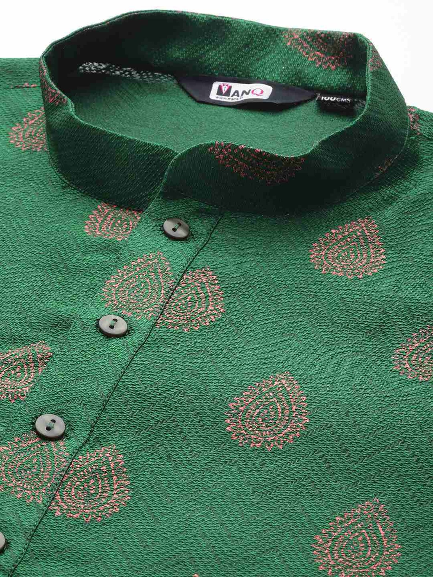 ManQ Green & White Regular Fit Printed Kurta Bottom Set