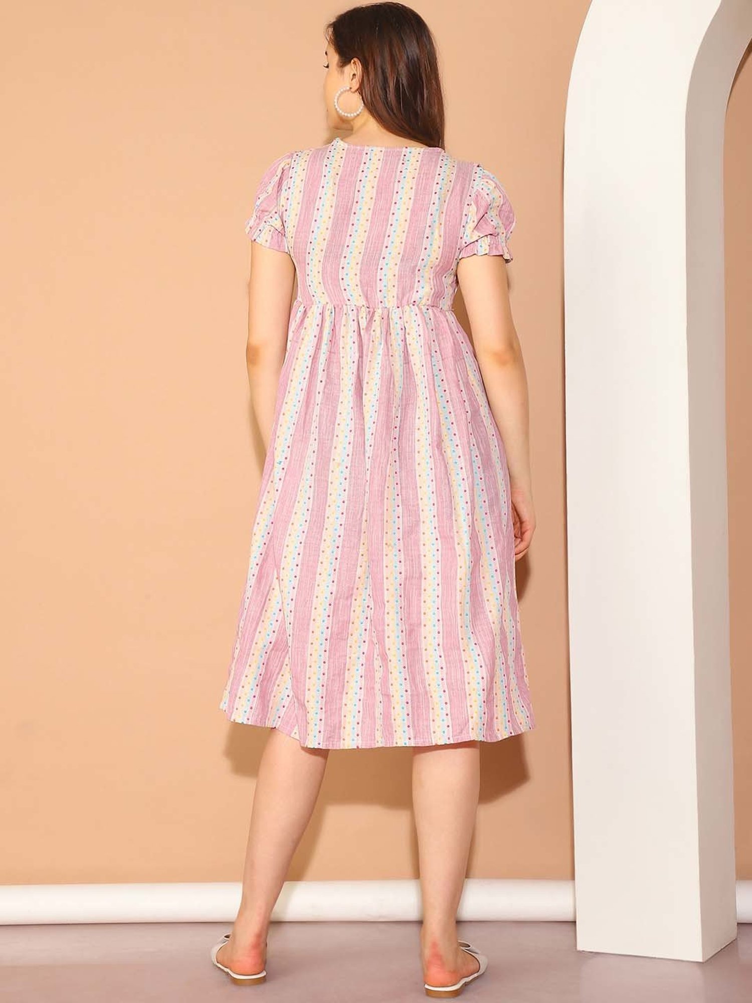 Moms Maternity Pink Polka Dot Print Maternity Midi Dress