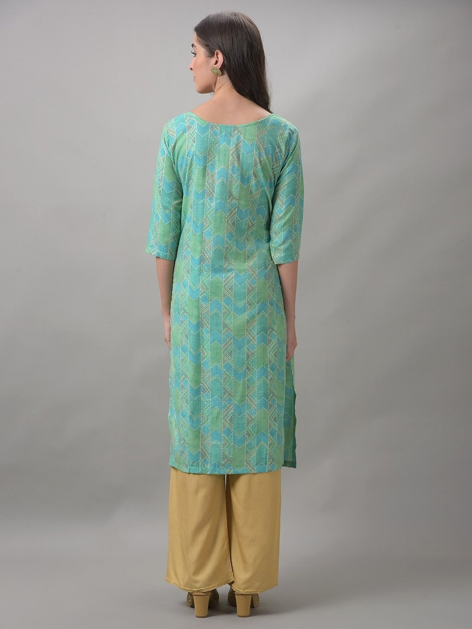 Dollar Missy Green & Blue Embroidered Straight Kurta