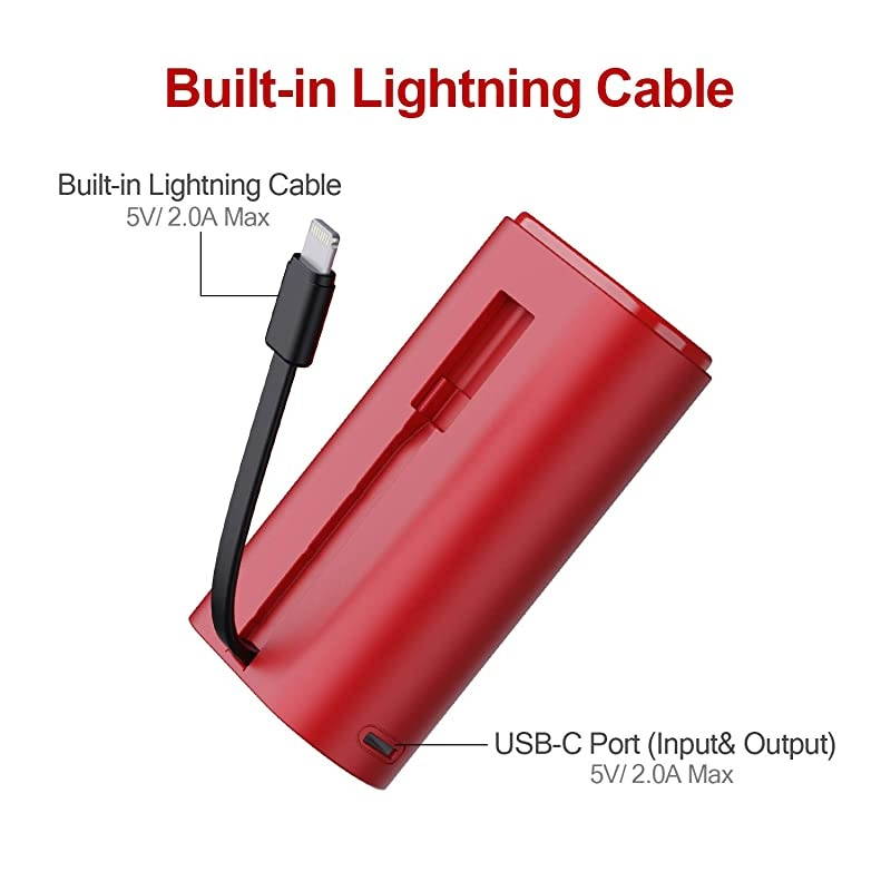 Portable Charger 9000mAh Ultra-Compact Power Bank with Built-in Cable, External Battery Pack Compatible with iPhone 12/12 Mini/12 Pro/SE 2020/11/11 Pro/11 Pro Max/XR/XS/X/8/8 Plus/7/7Plus/6/iPad