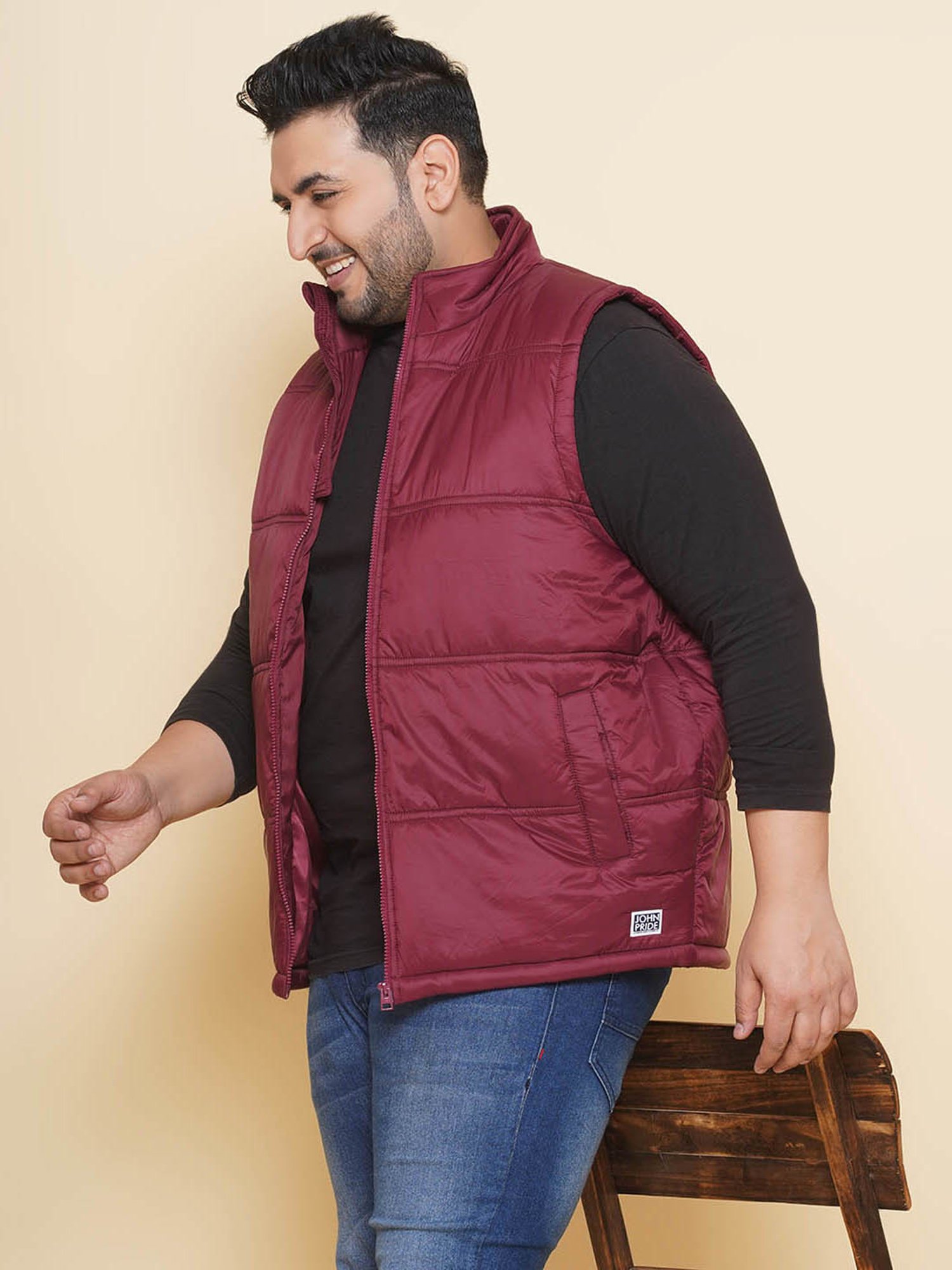 John Pride Wine Regular Fit Plus Size Padded Jacket