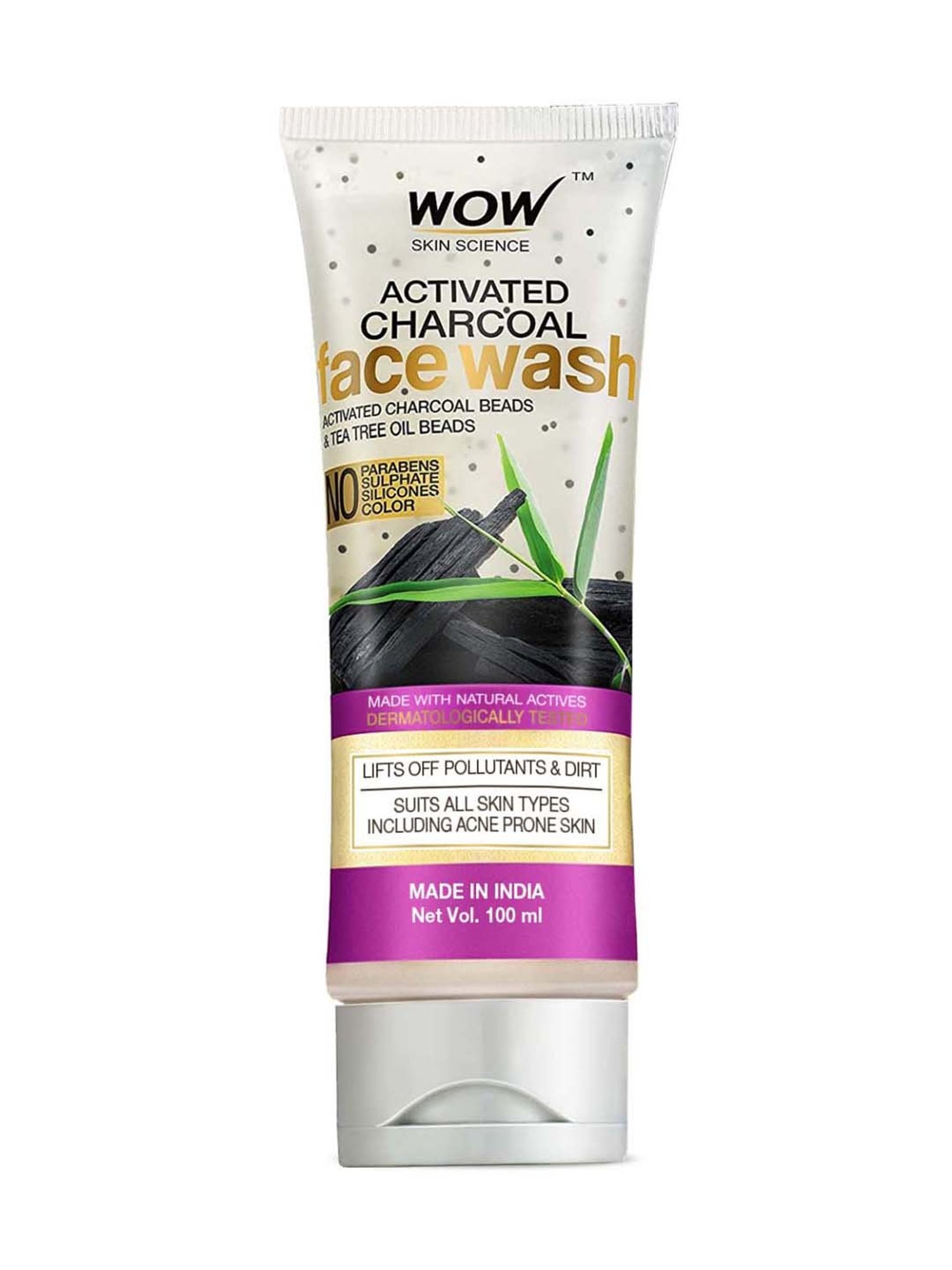 WOW Skin Science Activated Charcoal Face Wash Tube - 100 ml