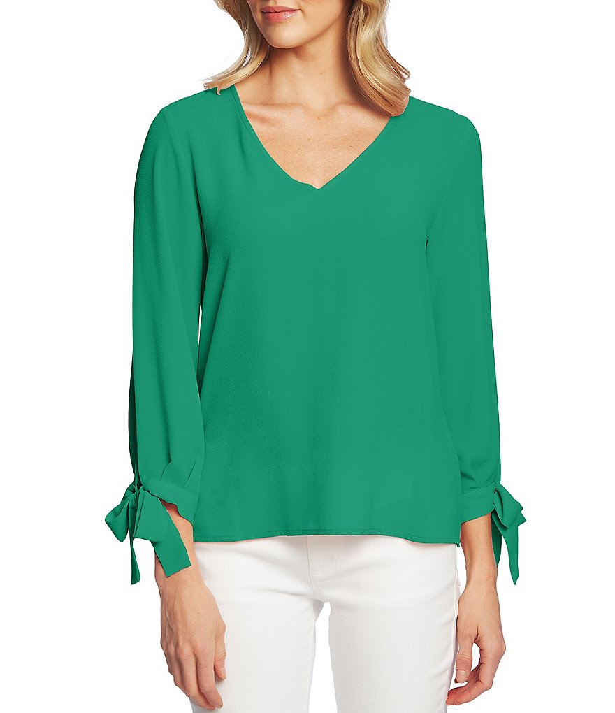 CeCe 3/4 Bow Tie Sleeve V-Neck Volume Blouse