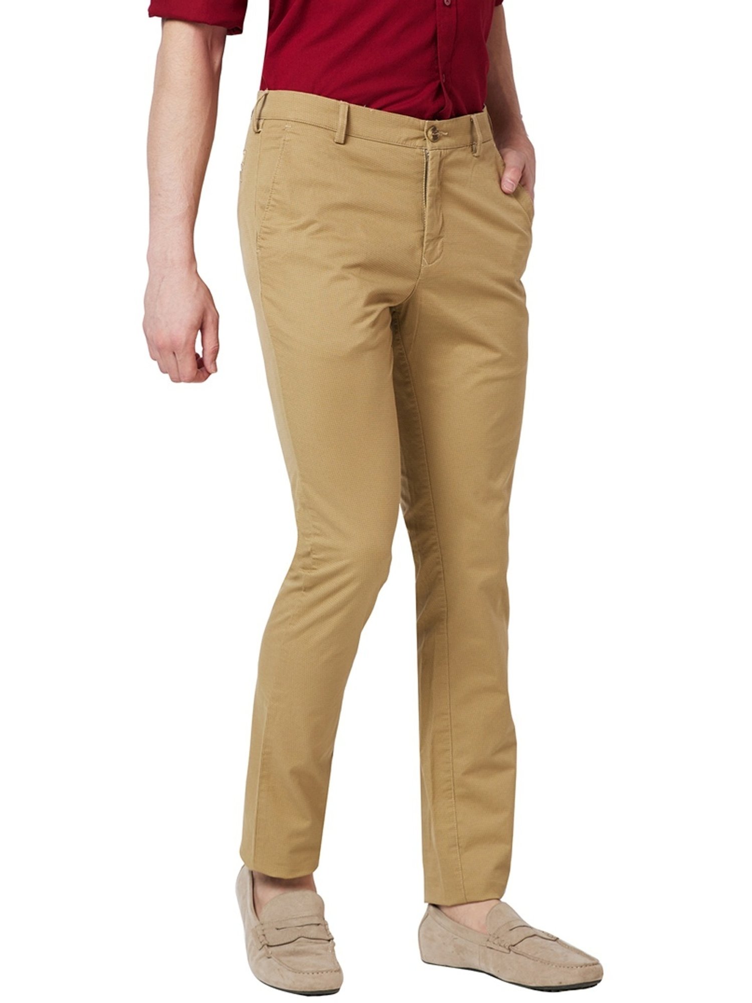 ColorPlus Medium Fawn Contemporary Fit Self Pattern Trousers