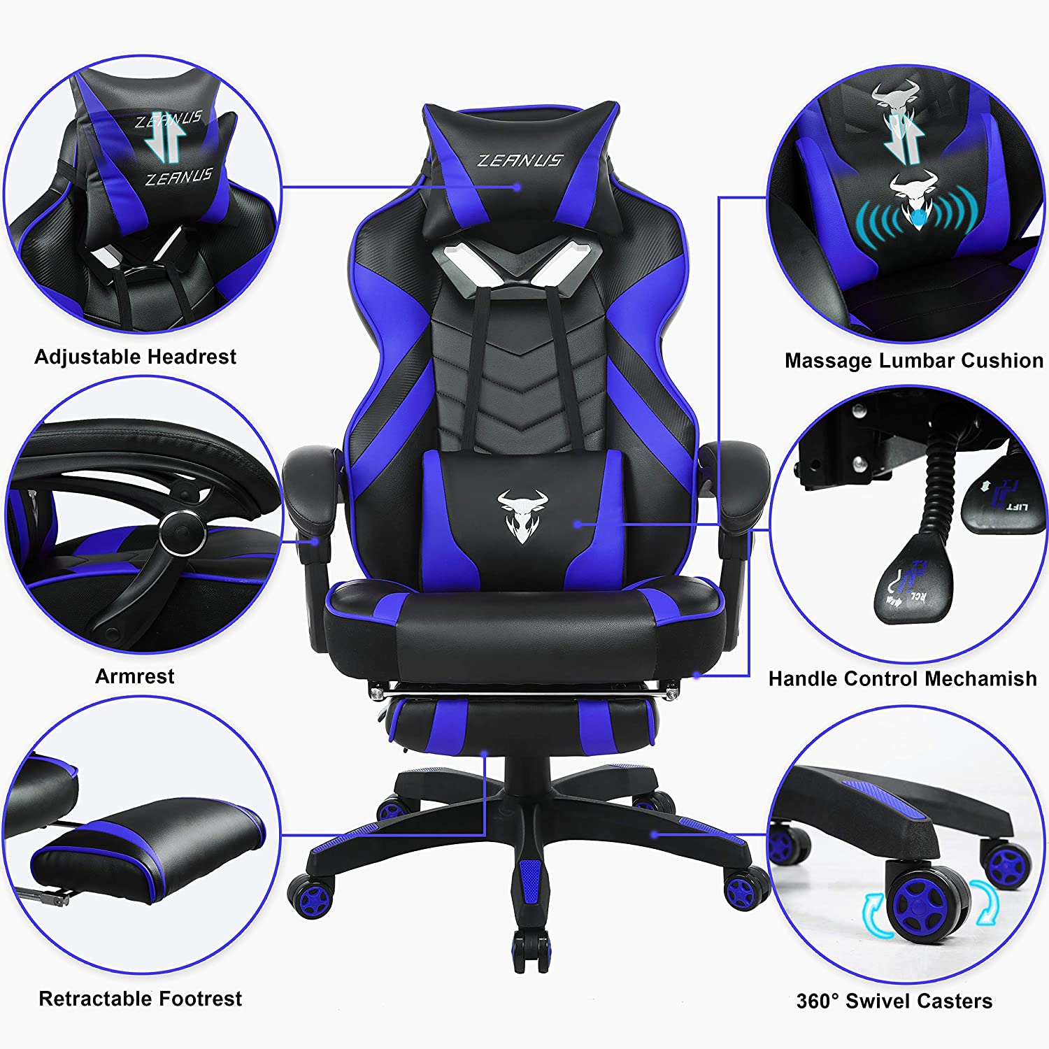 Gaming Chair, Racing Style Computer Desk Chair Padded Armrests Ergonomic Lumbar Support Adjustable Height