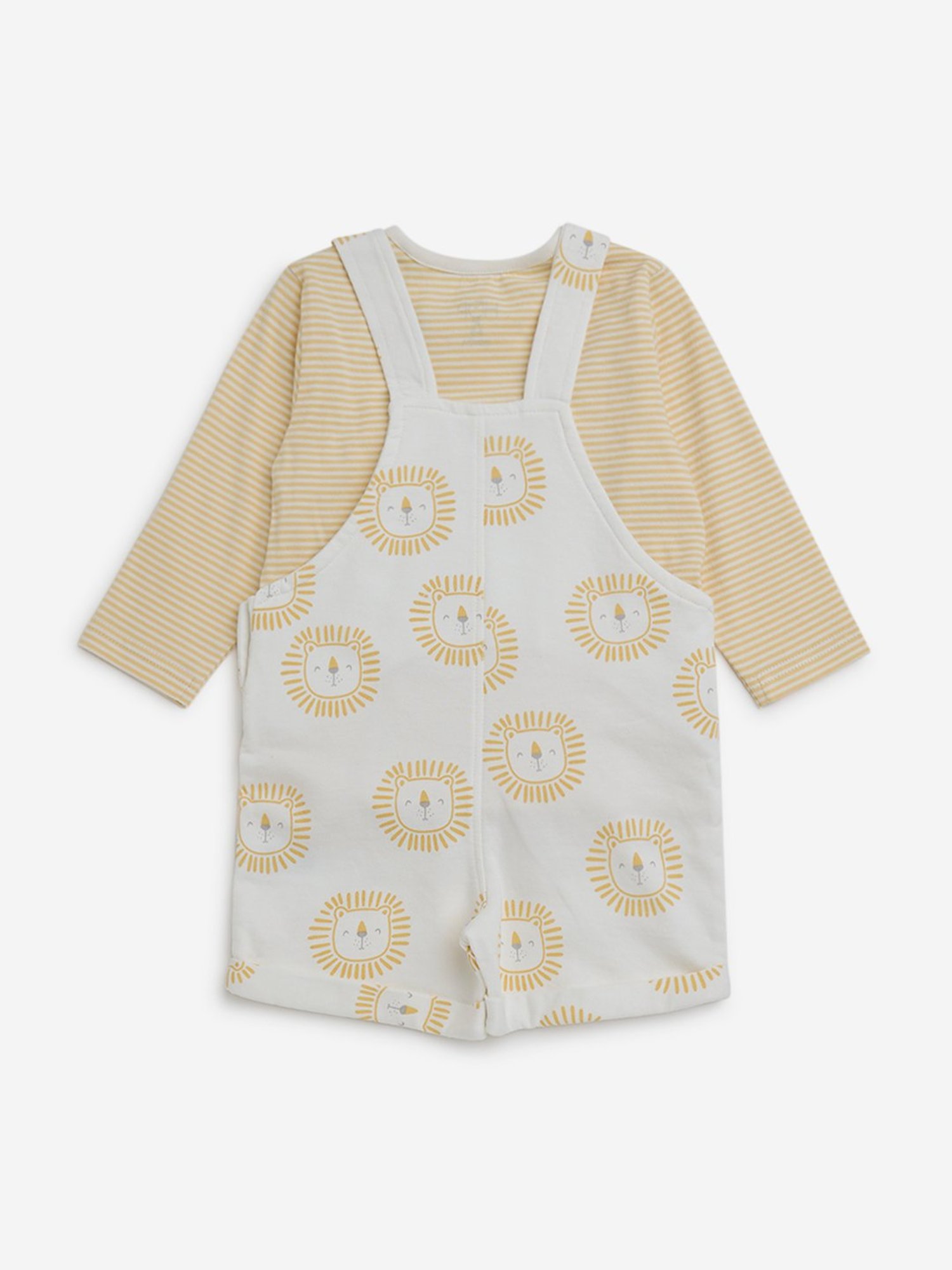 HOP Baby by Westside Mustard Animal Print Cotton Dungaree & T-Shirt Set