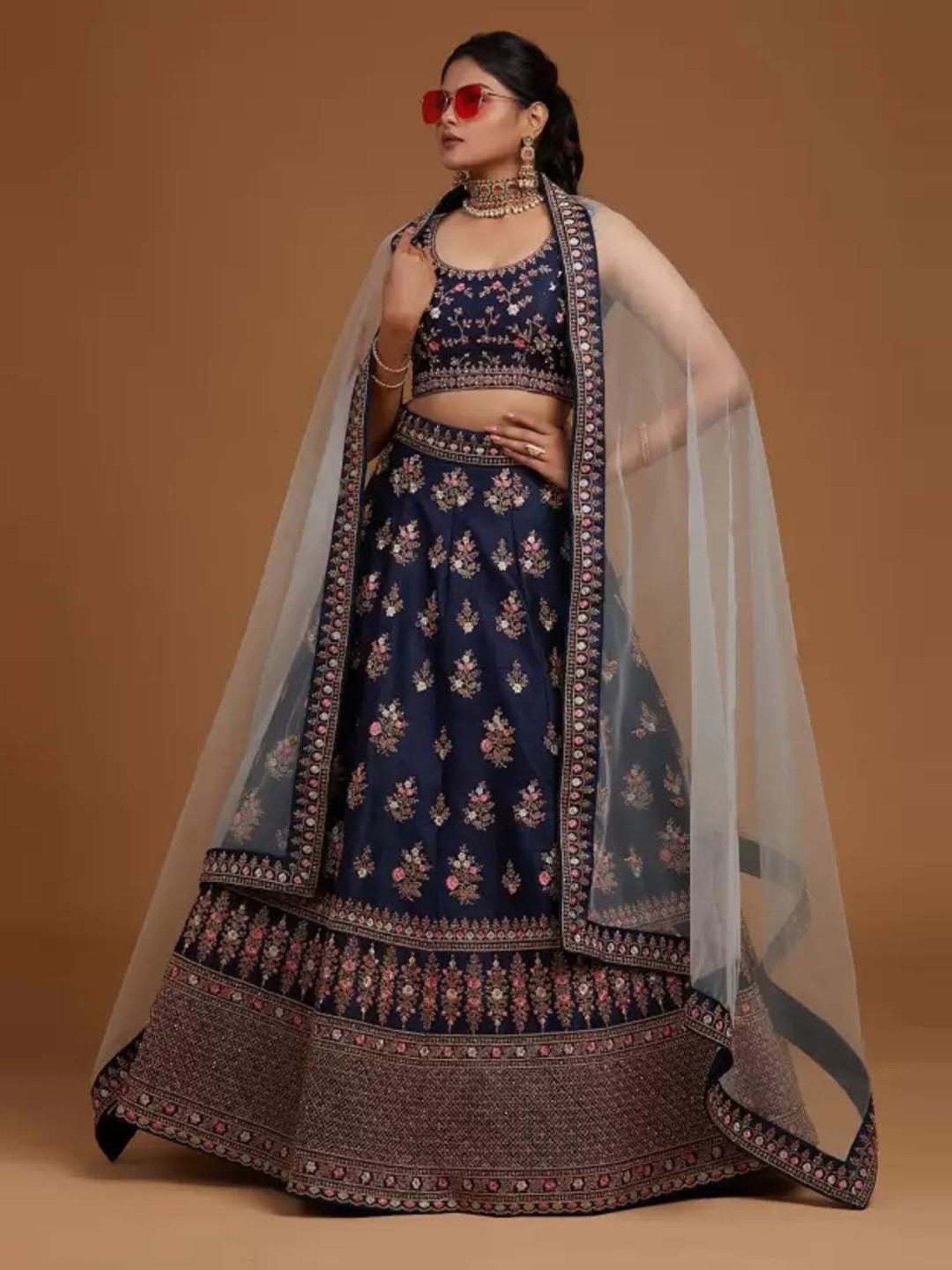 APNISHA Blue Embroidered Semi Stitched Lehenga Choli Set With Dupatta
