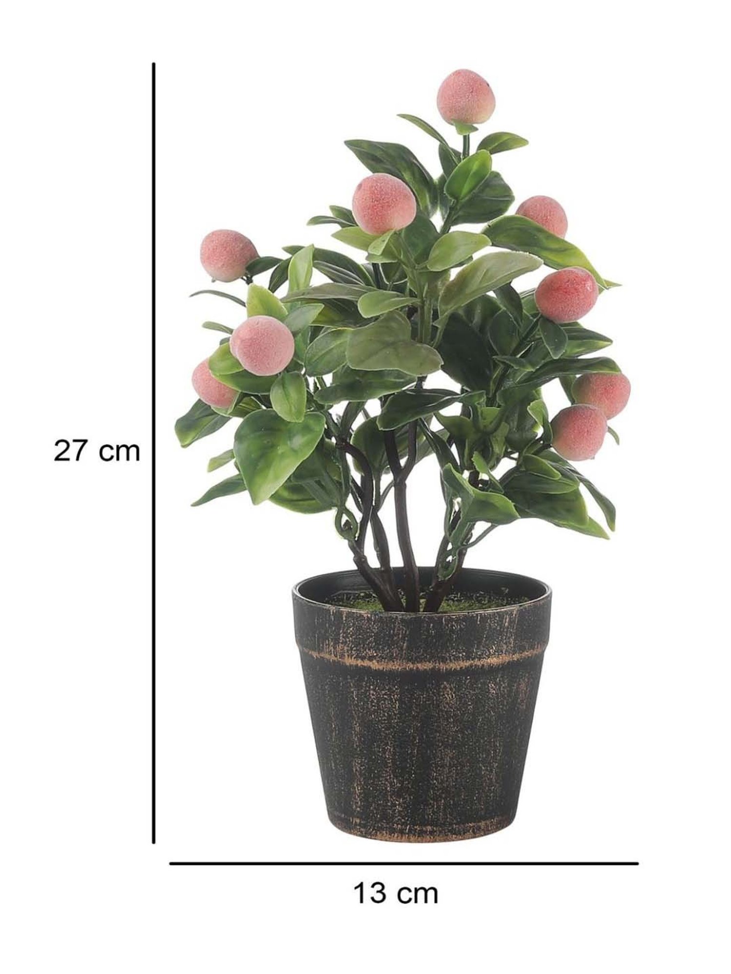 Foliyaj Green & Peach Plastic Artificial Bonsai Tree With Pot