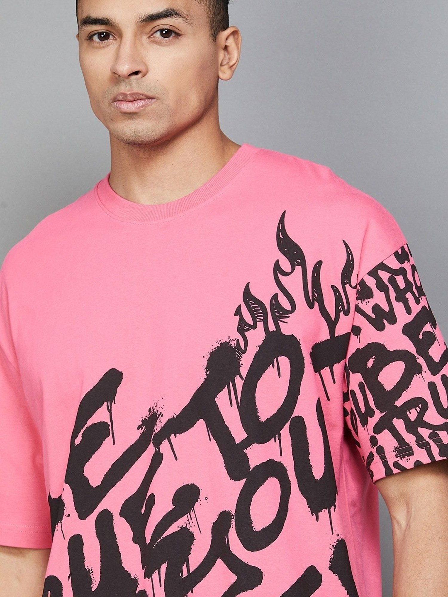 Forca by Lifestyle Pink Cotton Regular Fit Printed T-Shirt