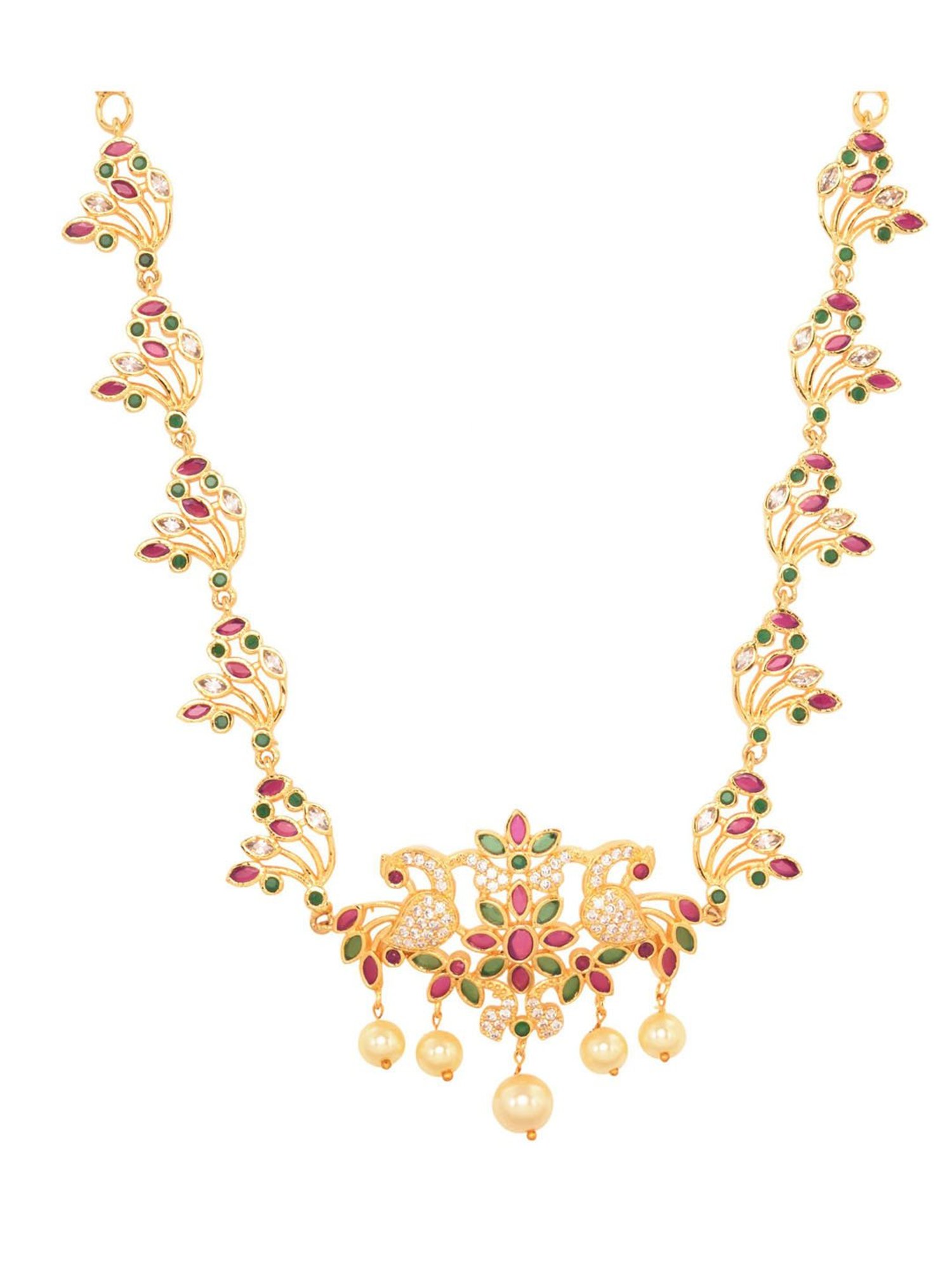 Saraf Rs Jewellery Red & Green Gold Plated  Floral &Peacock Motif  Temple Kamarbandh