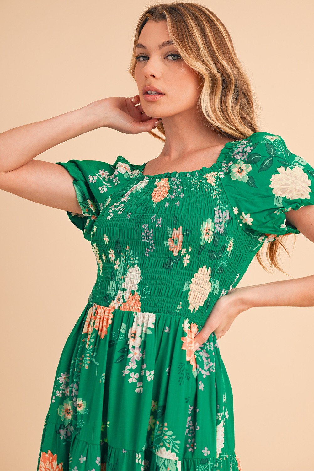 Multicolor Boho Floral Collared Long Sleeve Dress