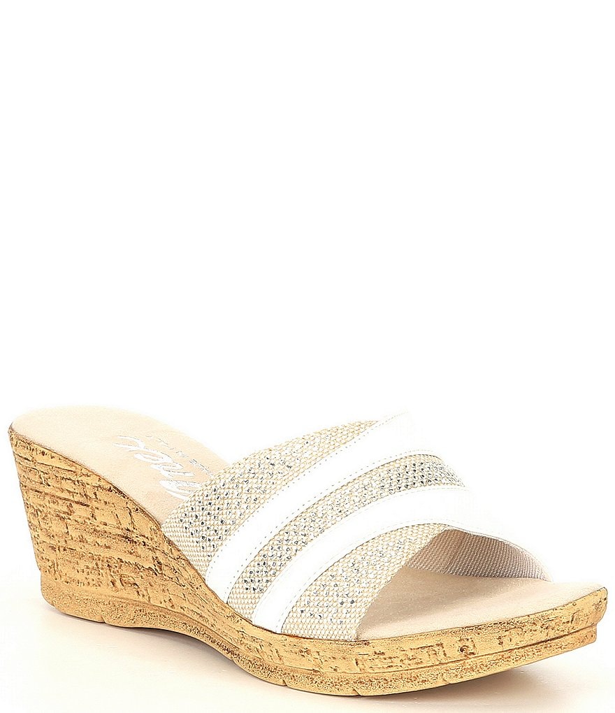 Onex Linen Blanche Leather Wedge Sandals