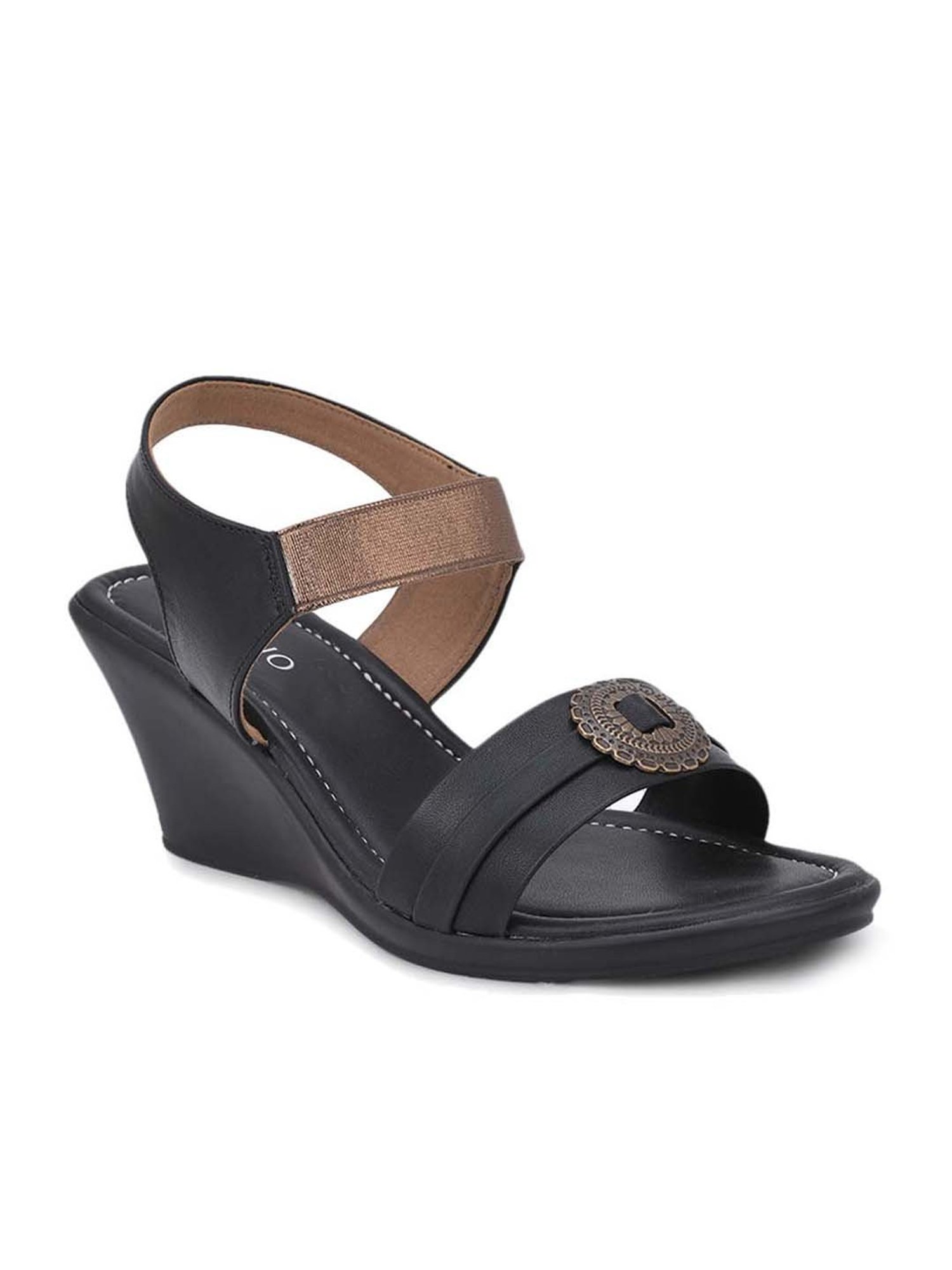 Salario Women's Black Ankle Strap Wedges