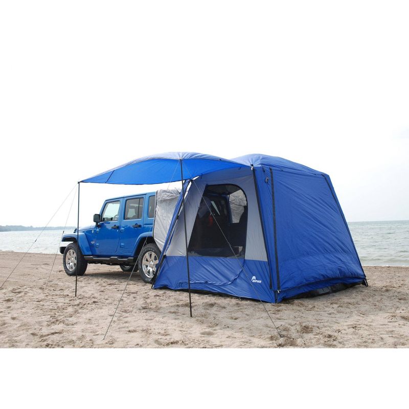 Napier Sportz 9 x 9 x 7.25 Foot Universal CUV/SUV/Van Vehicle Cargo Portable 3 Season 5 Person Outdoor Camping Ground Tent with Awning, Blue/Gray