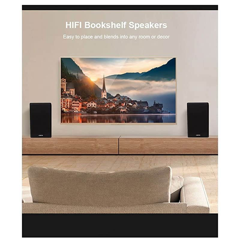 Bookshelf Speakers 75Watts x 2 Passive Needs Amplifier or Receiver 4Inch Carbon Fiber Woofer and Silk Dome Tweeter Black Pair