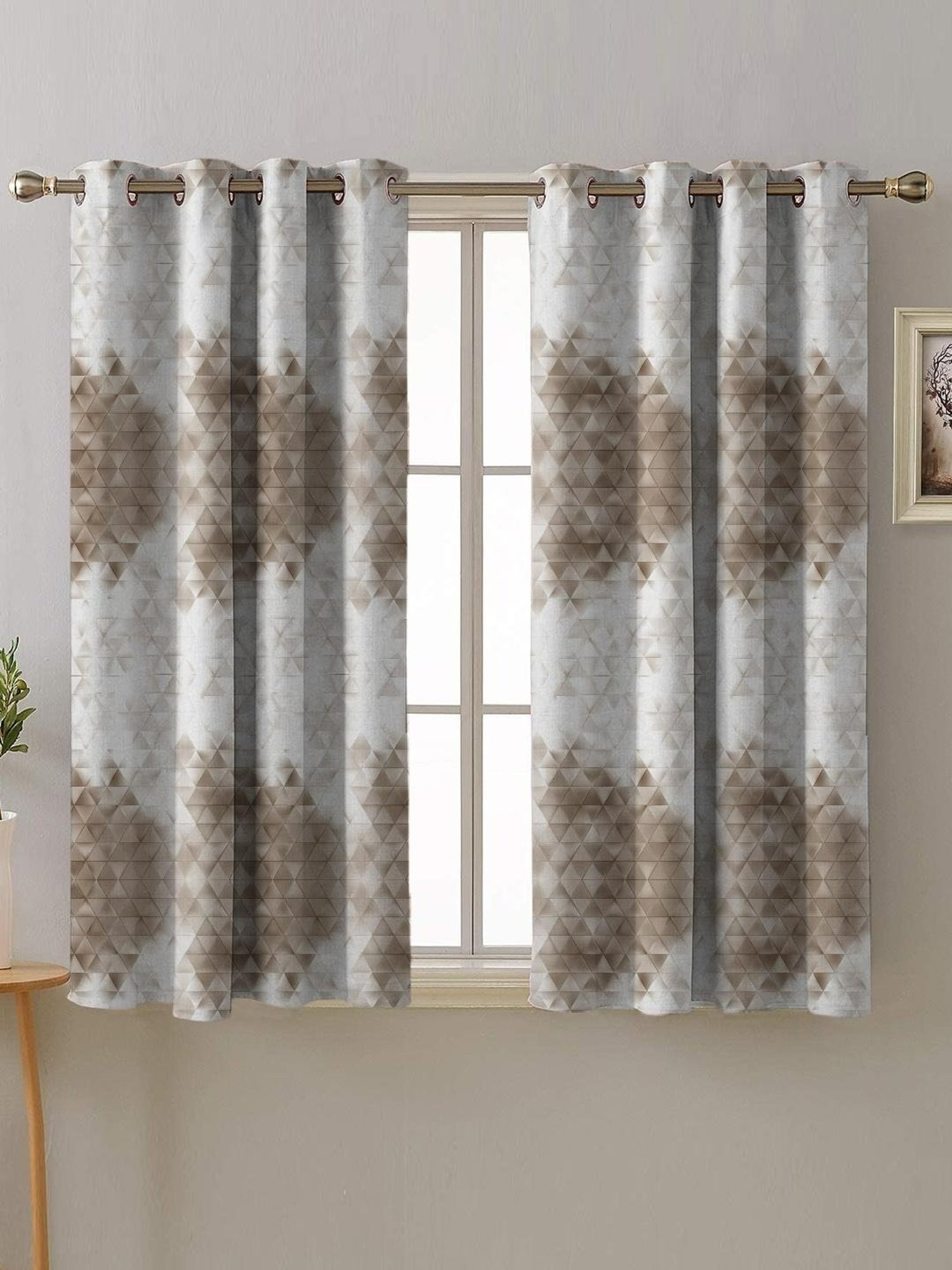 SPACES DRAPE STORY Digital Print Brown & White Polyester 5 ft Window Curtains - Set of 2
