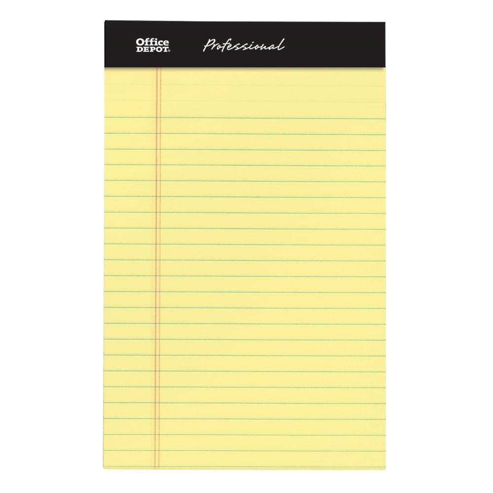 Office Depot&reg; Brand Professional Perforated Pads, 5" x 8", Narrow Ruled, 50 Sheets Per Pad, Canary, Pack Of 8 Pads