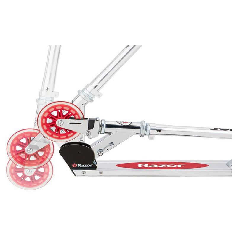 Razor A3 Lightweight Kick Push Folding Aluminum Portable Scooter for Kids with Foam Grip Handlebars, Rear Fender Brake, and Wheelie Bar, Red