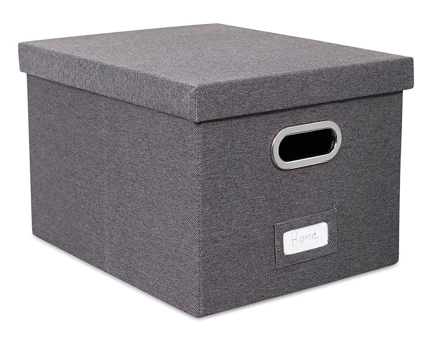 Internet's Best Collapsible File Storage Organizer | Decorative Linen Filing & Storage Office Box | Letter/Legal | Charcoal | 1 Pack
