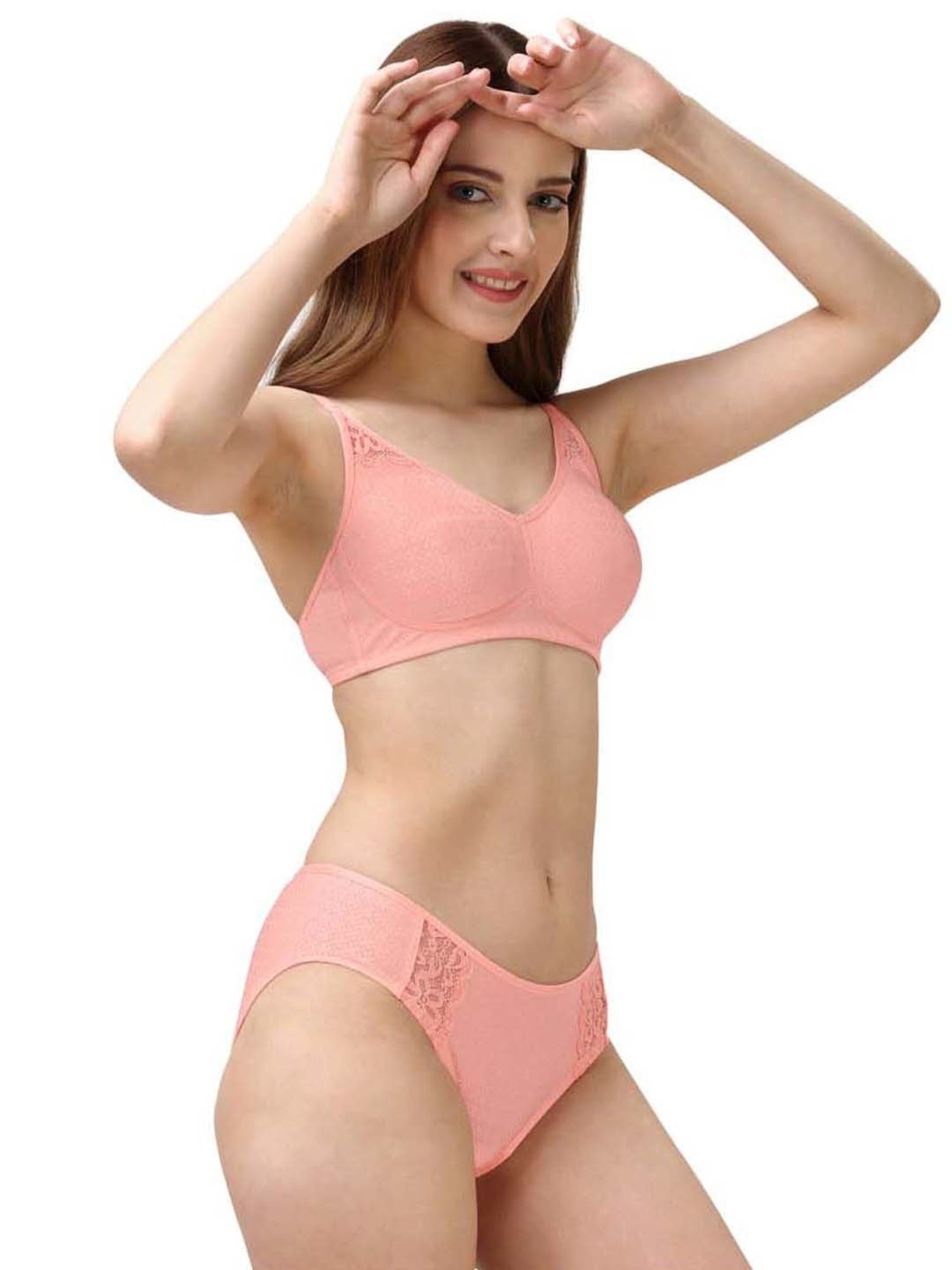 Soie Pink Lace Work Everyday Bra Panty Set