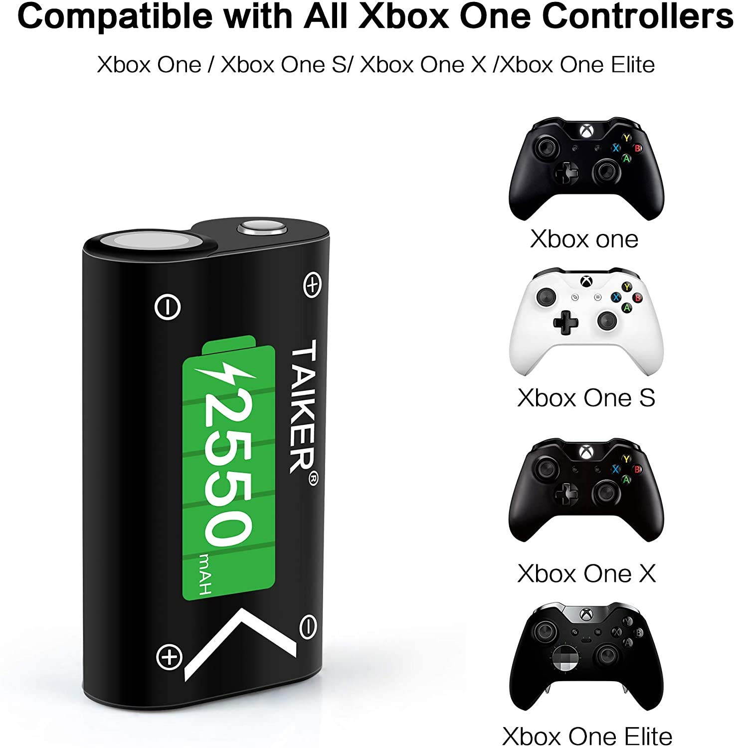 TAIKER Compatible with Xbox One Battery 3 Pack x 2550mAh Rechargeable Controller Battery and Charger for Xbox One/Xbox One S/Xbox One X/Xbox One Elite Wireless Controller