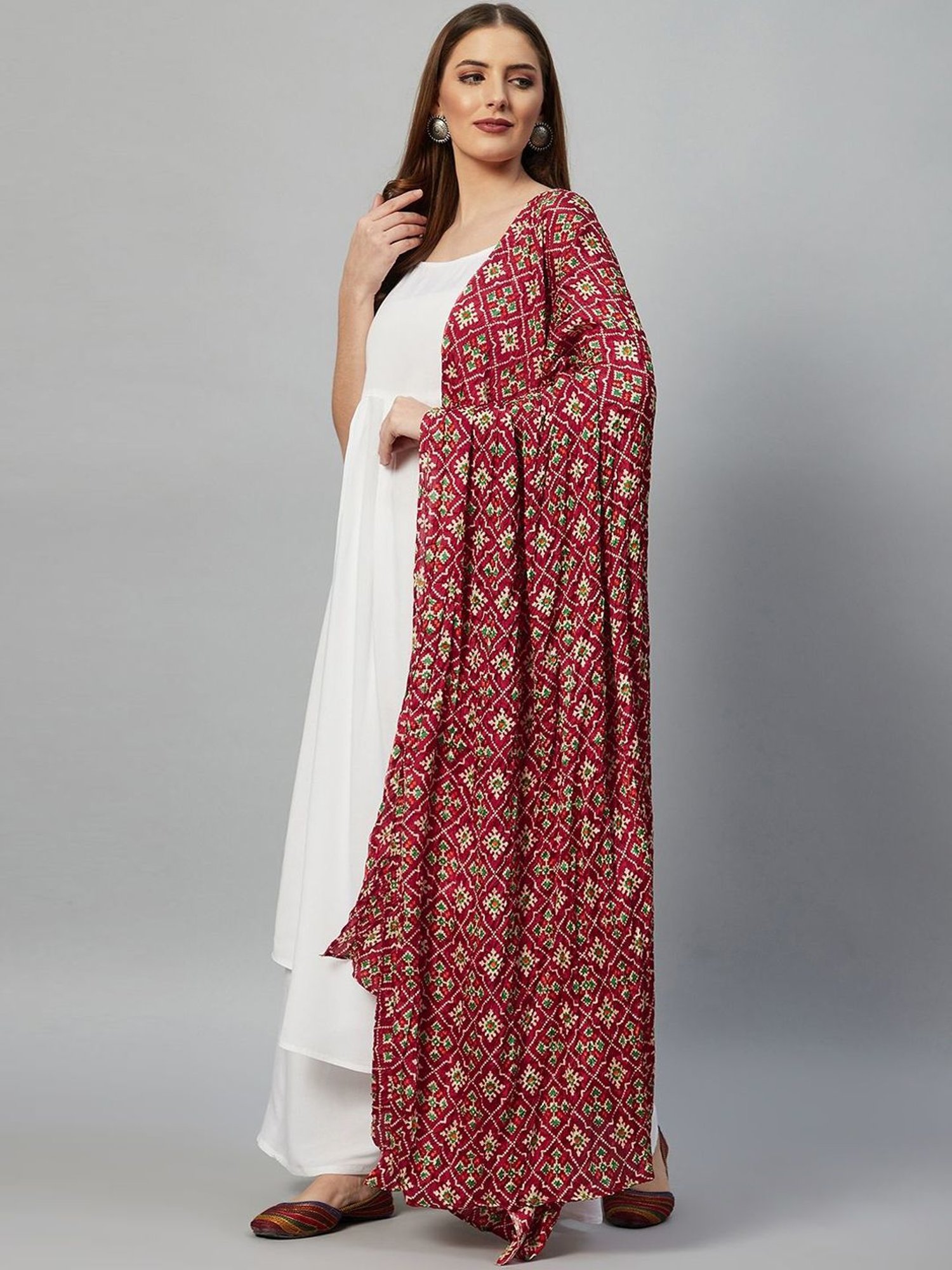 Inweave Maroon Printed Dupatta