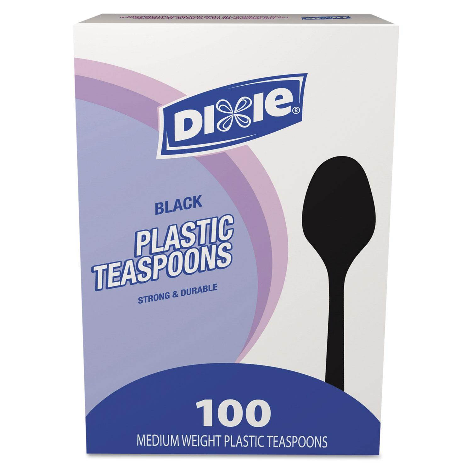 Dixie Medium Weight Black Plastic Utensils - 100 / Box - 1000 Piece(s) - 1000/Carton - 1000 x Teaspoon - Plastic, Polystyrene - Black
