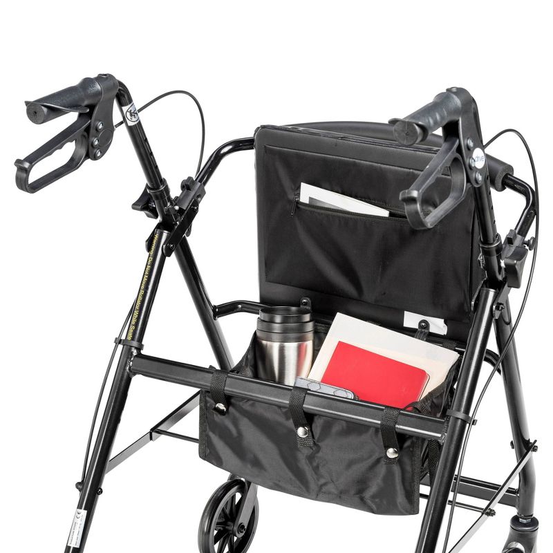 Drive Medical Walker Rollator with 6" Wheels, Fold Up Removable Back Support and Padded Seat, Black