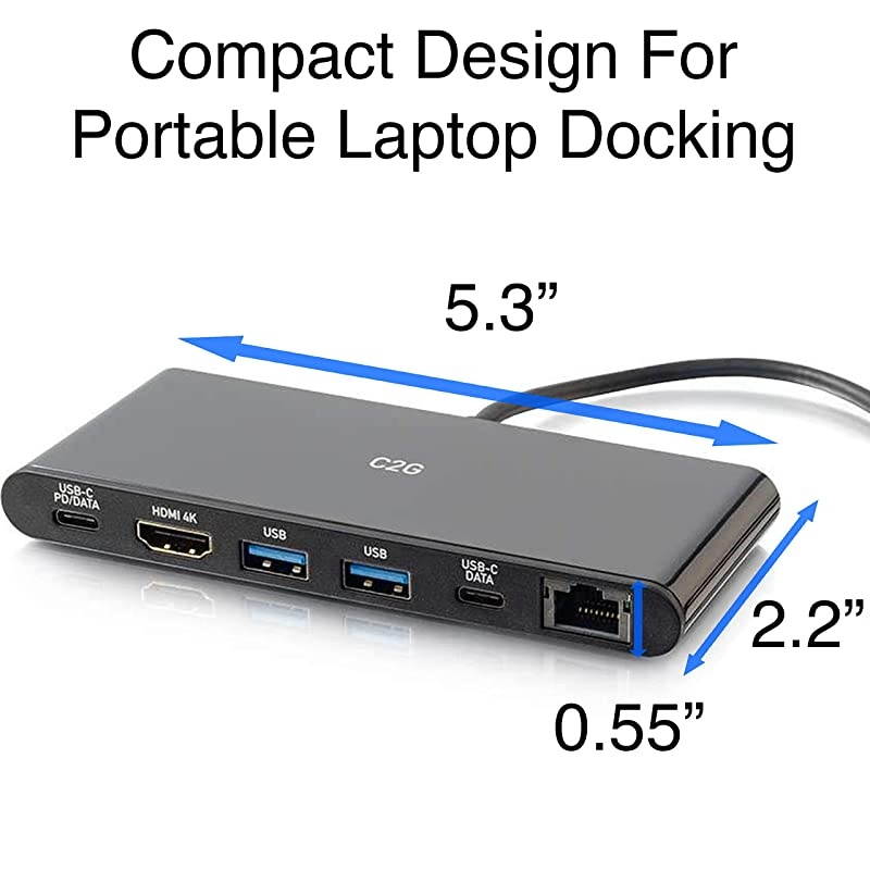 Docking Station, USB C Docking Station, 4K Docking Station, Compatible with USB-C & Thunderbolt 3 Laptops, Black, Cables to Go 28845