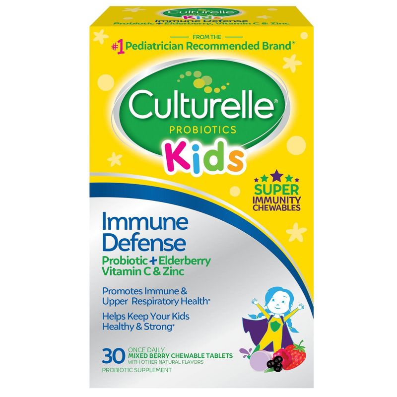 Culturelle Kids Daily Immune Defense Probiotic + Elderberry, Vitamin C and Zinc Chewable for Oral Health - 30ct