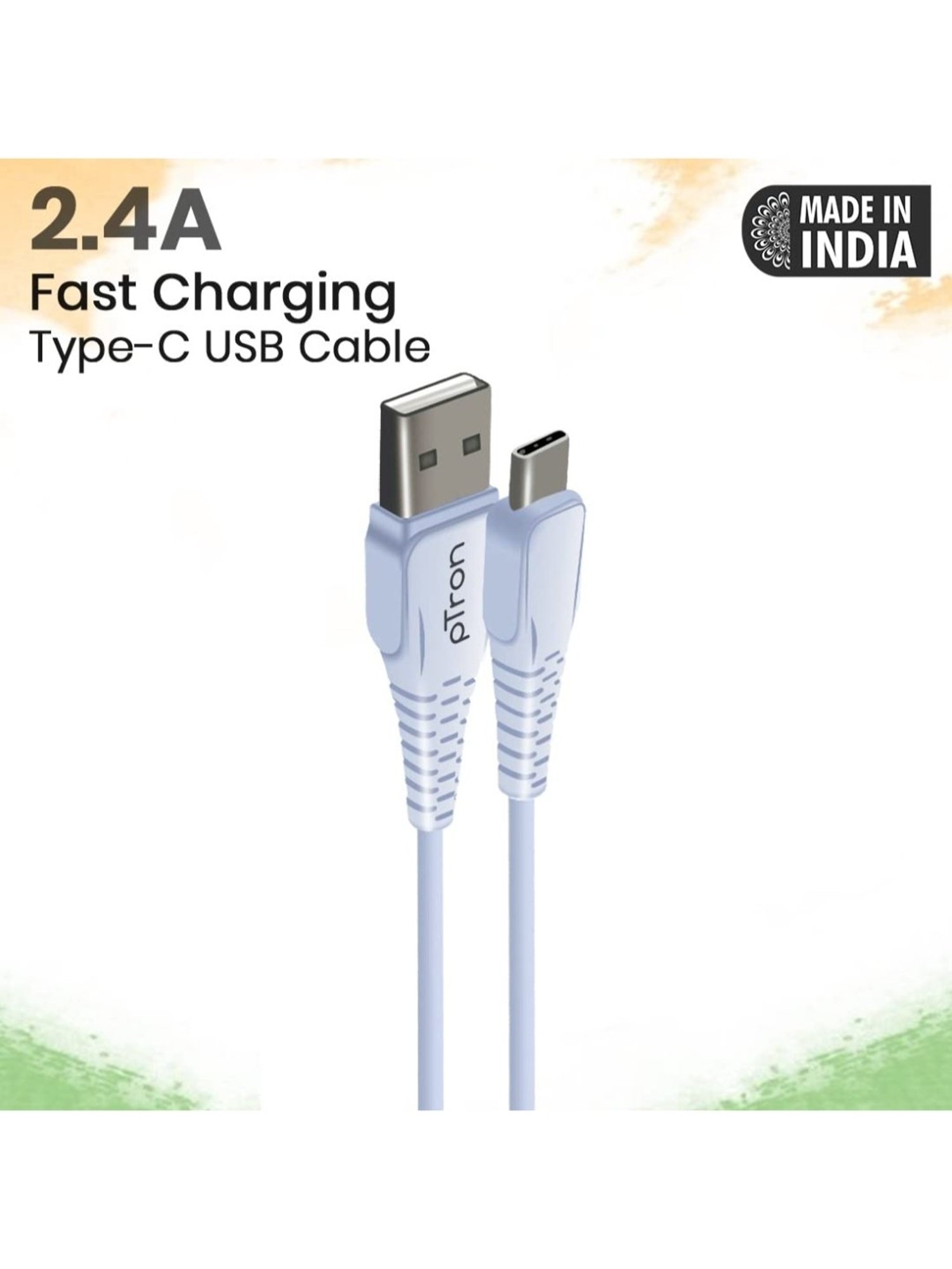 PTron Solero T241 2.4A Type-C Data & Charging USB Cable 1 Mtr Long (White)