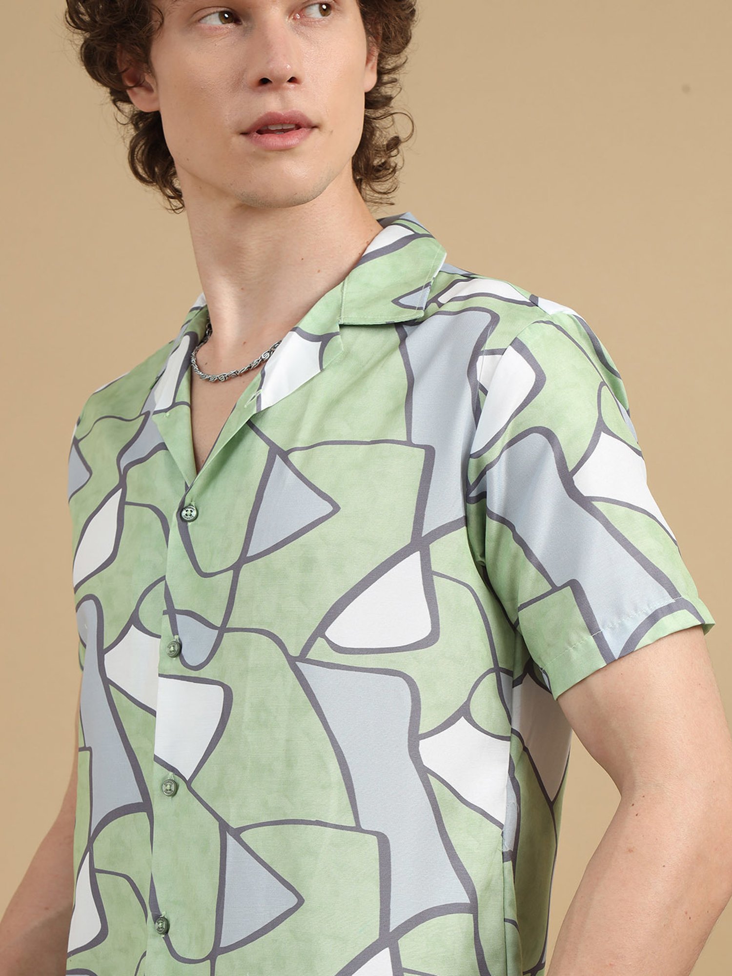 Bushirt Mint Green Regular Fit Printed Shirt & Shorts Set