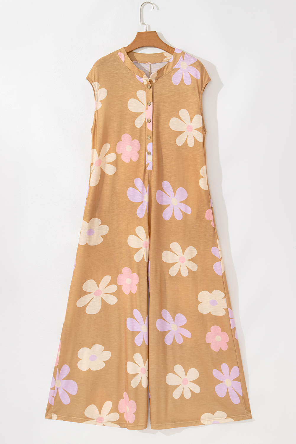 Gray Textured Wide Leg Overall with Pockets