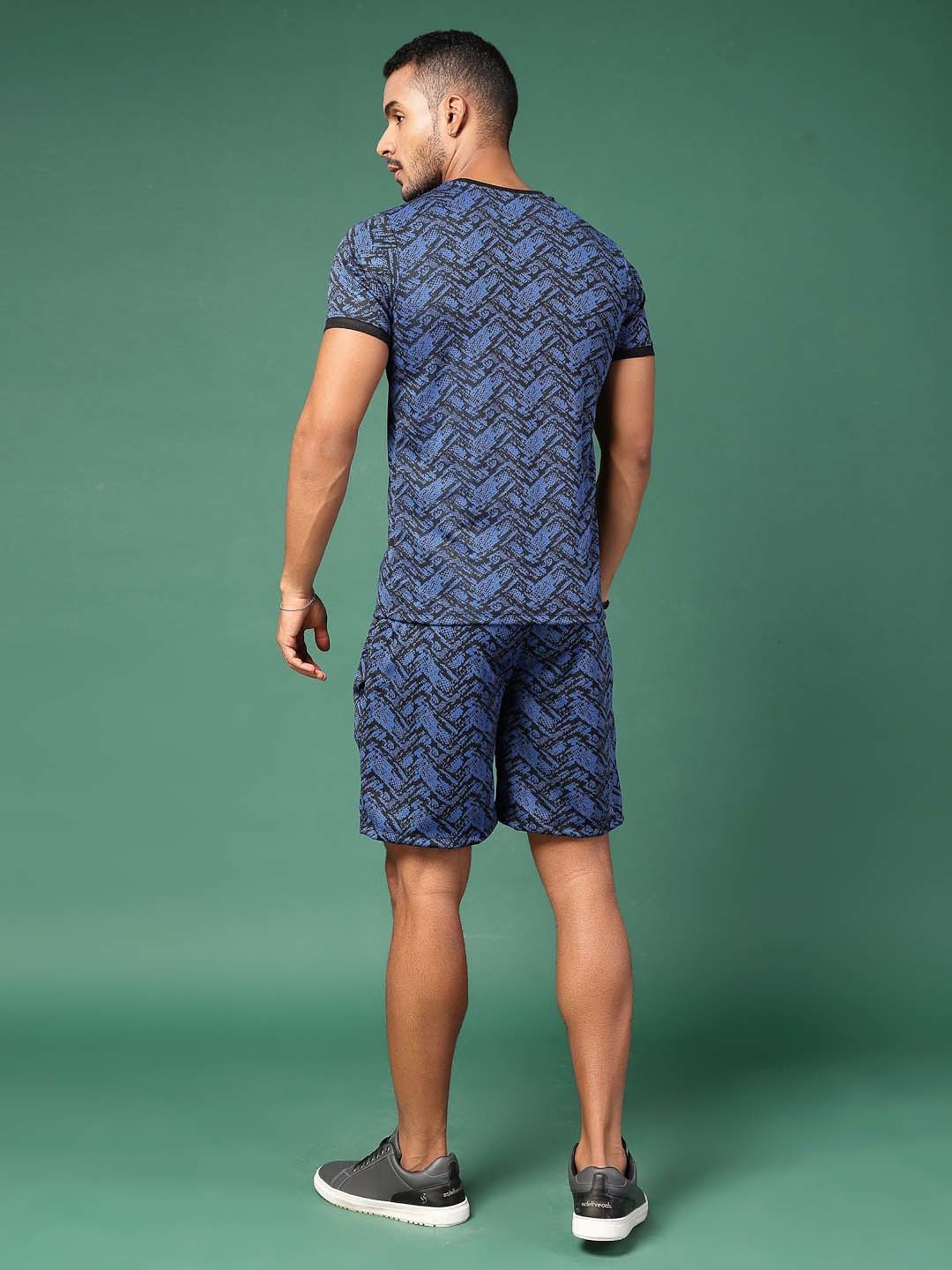 Rigo Blue Slim Fit Printed T-Shirt & Shorts Set