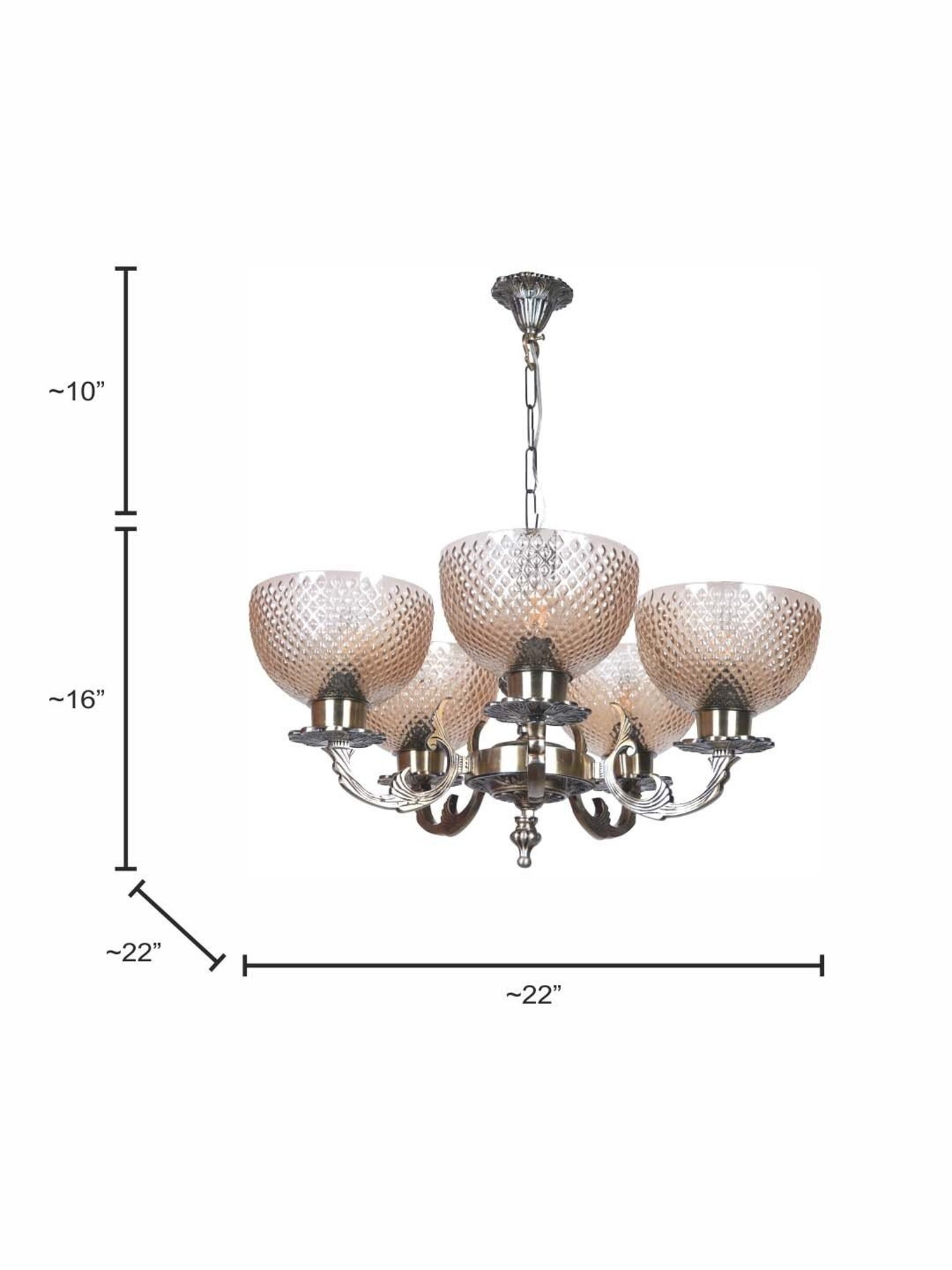 FOS LIGHTING Classic Meena Golden Aluminium 5-In-1 Glass Chandelier