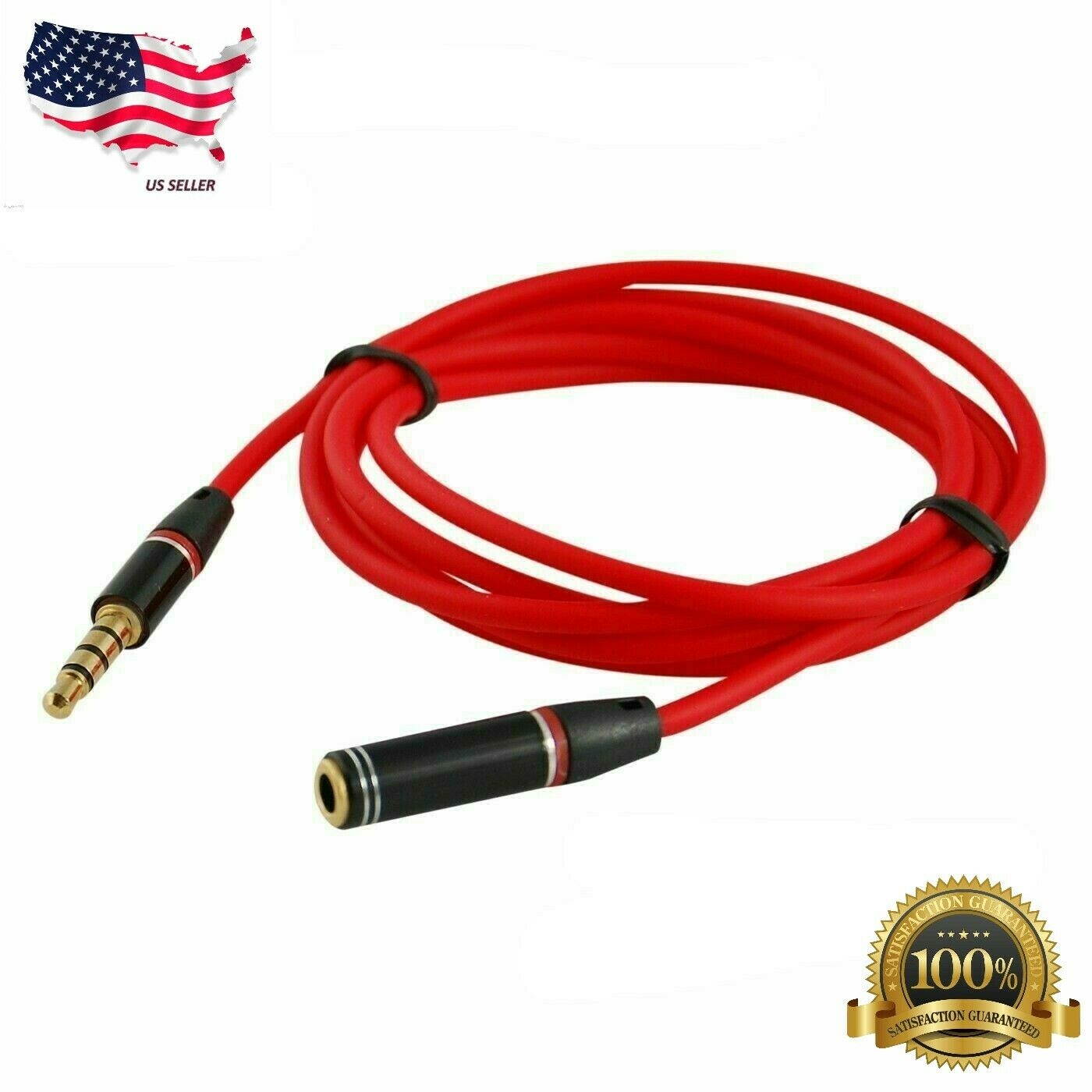 3.5mm 1/8" 4-Pole AUX Extension Cable Stereo Audio Headphone Male Female 4FT Red