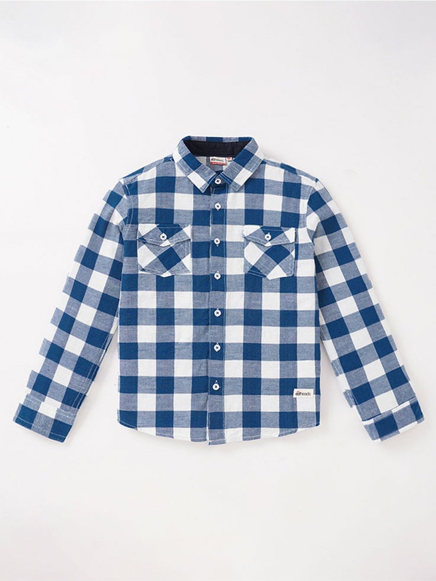 Edheads Kids Blue & White Cotton Chequered Full Sleeves Shirt