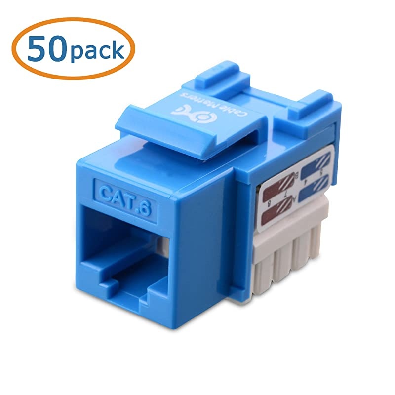 UL Listed 50Pack Cat6 RJ45 Keystone Jack in Blue and Keystone PunchDown Stand
