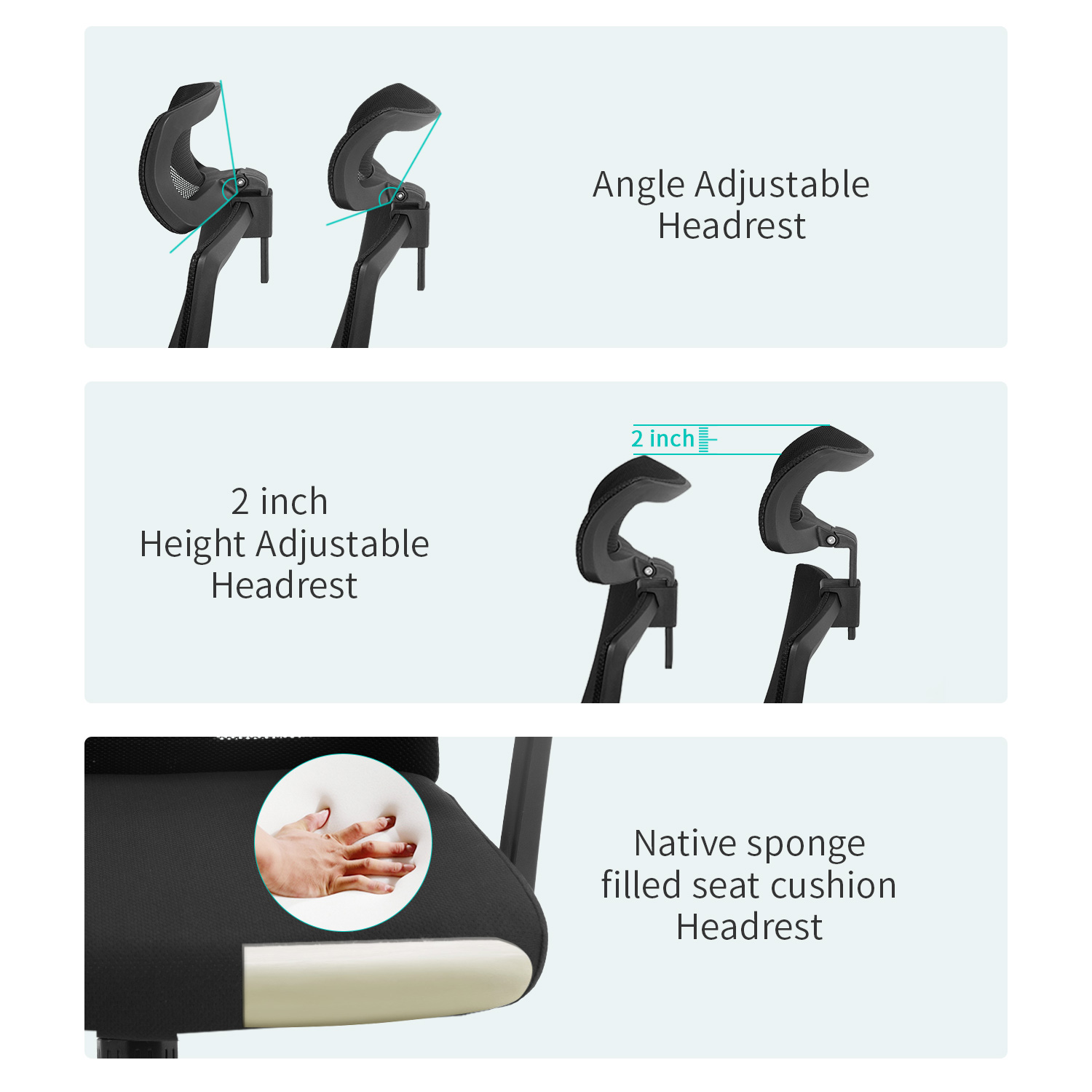 Ergonomic Office Chair Swivel Home Office Desk Chair with Head Pillow Breathable Mesh Backrest Adjustable Seat Height Firm Arm Rests Mesh Chair for Working and Resting (Black)