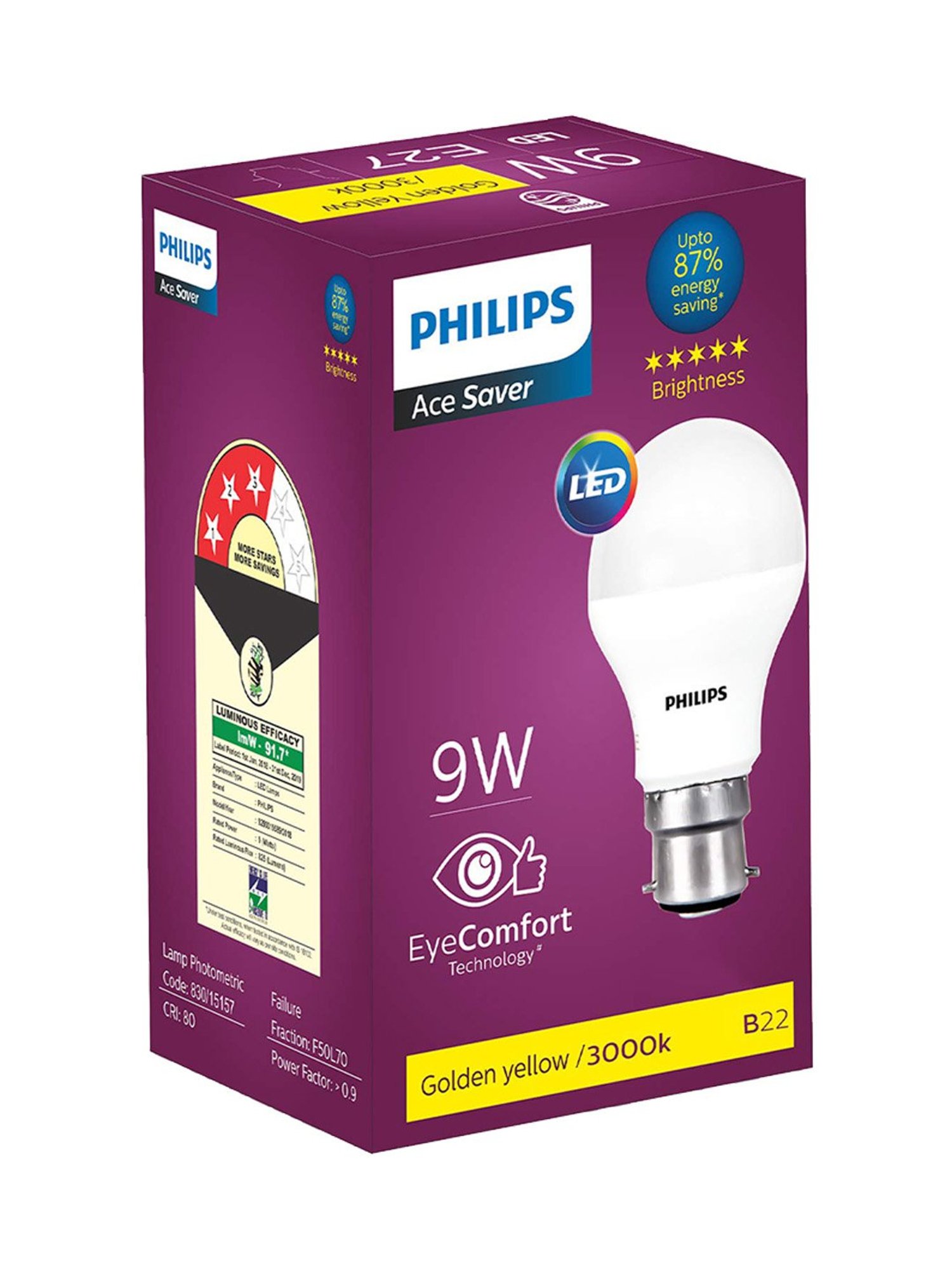 Philips 9W B22 LED Bulb - Pack of 2 (Warm White)