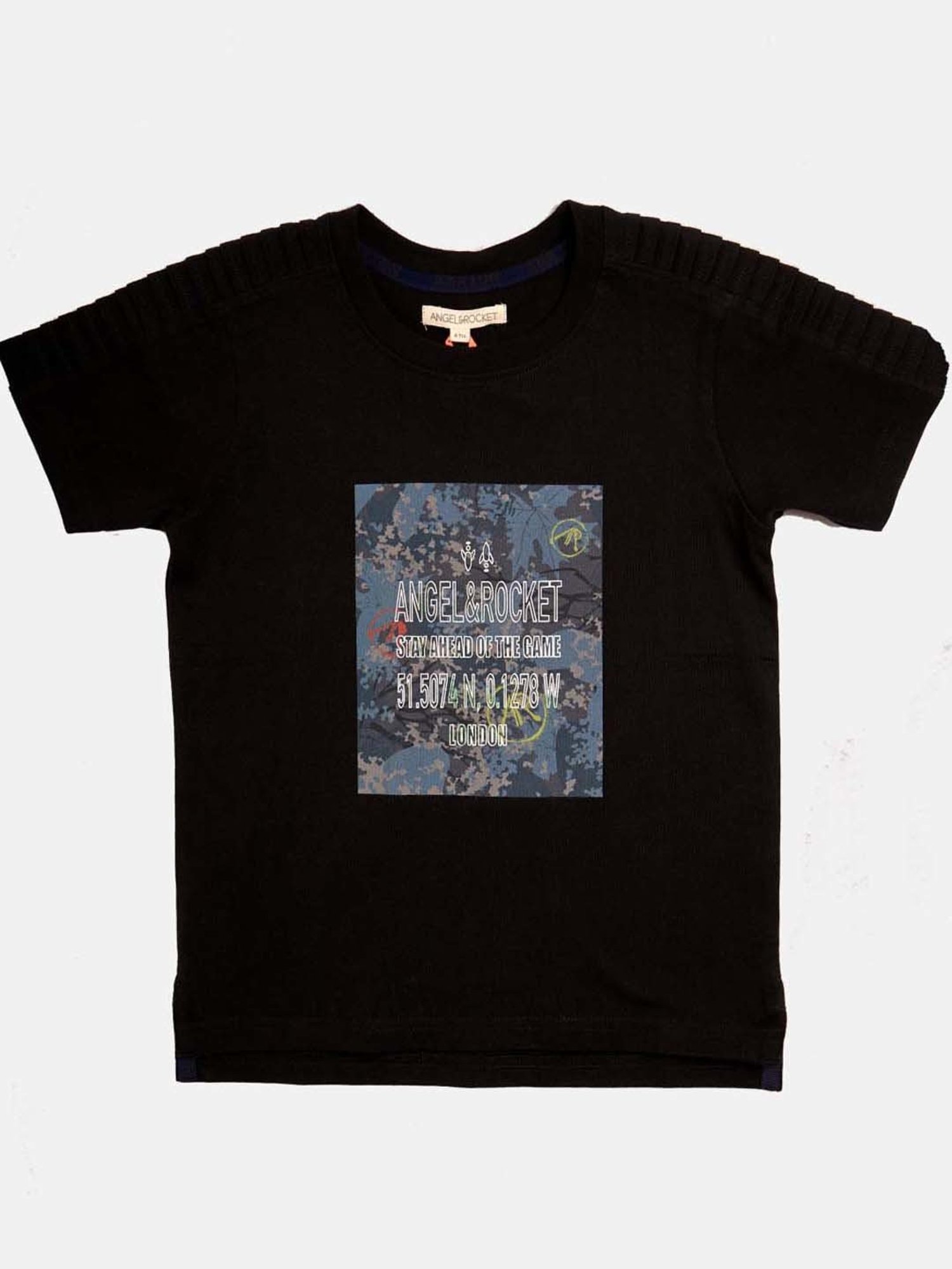 Angel & Rocket Kids Black Cotton Printed T-Shirt
