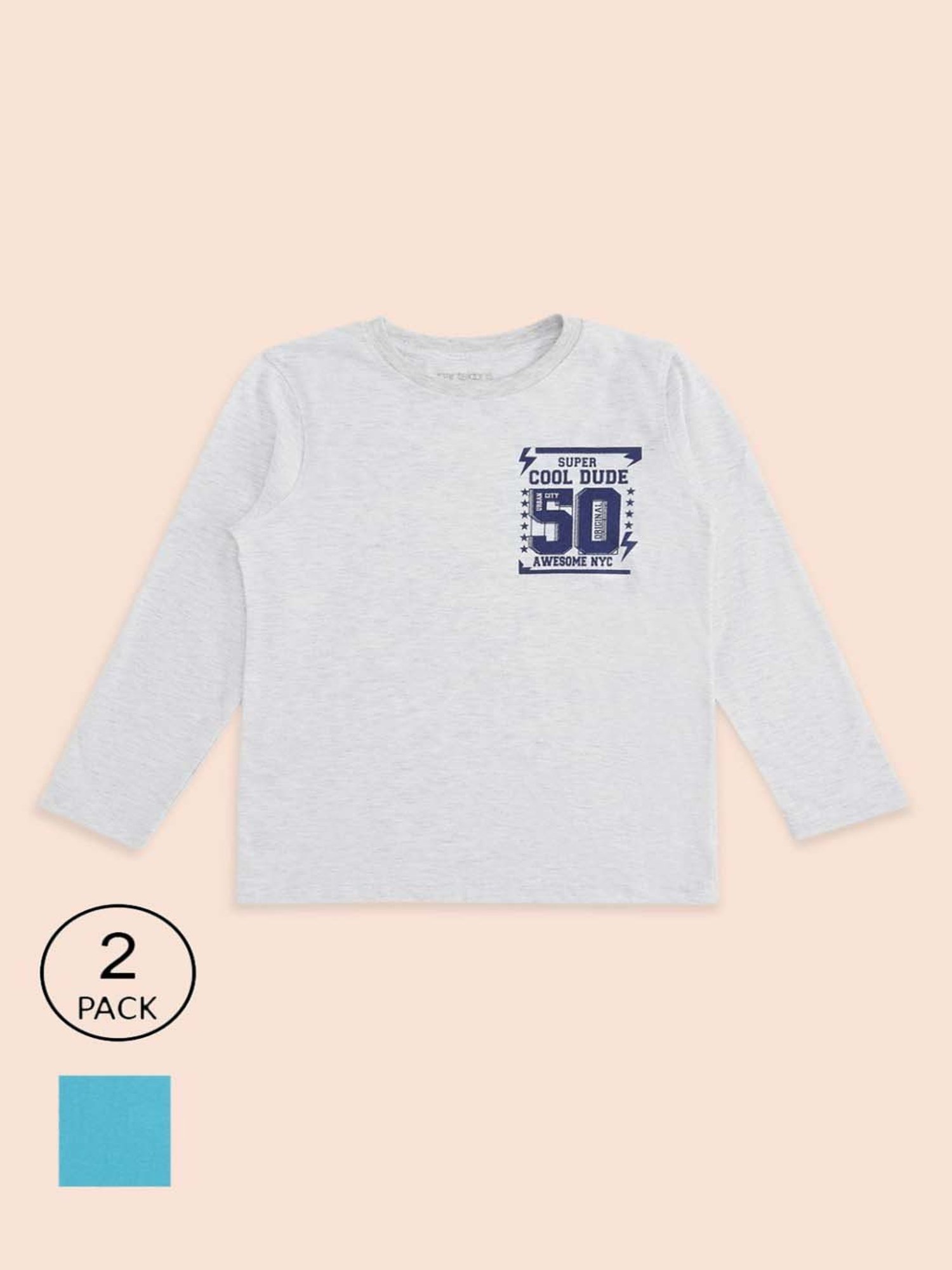 Pantaloons Baby Kids Blue & Off-White Cotton Printed Full Sleeves T-Shirt