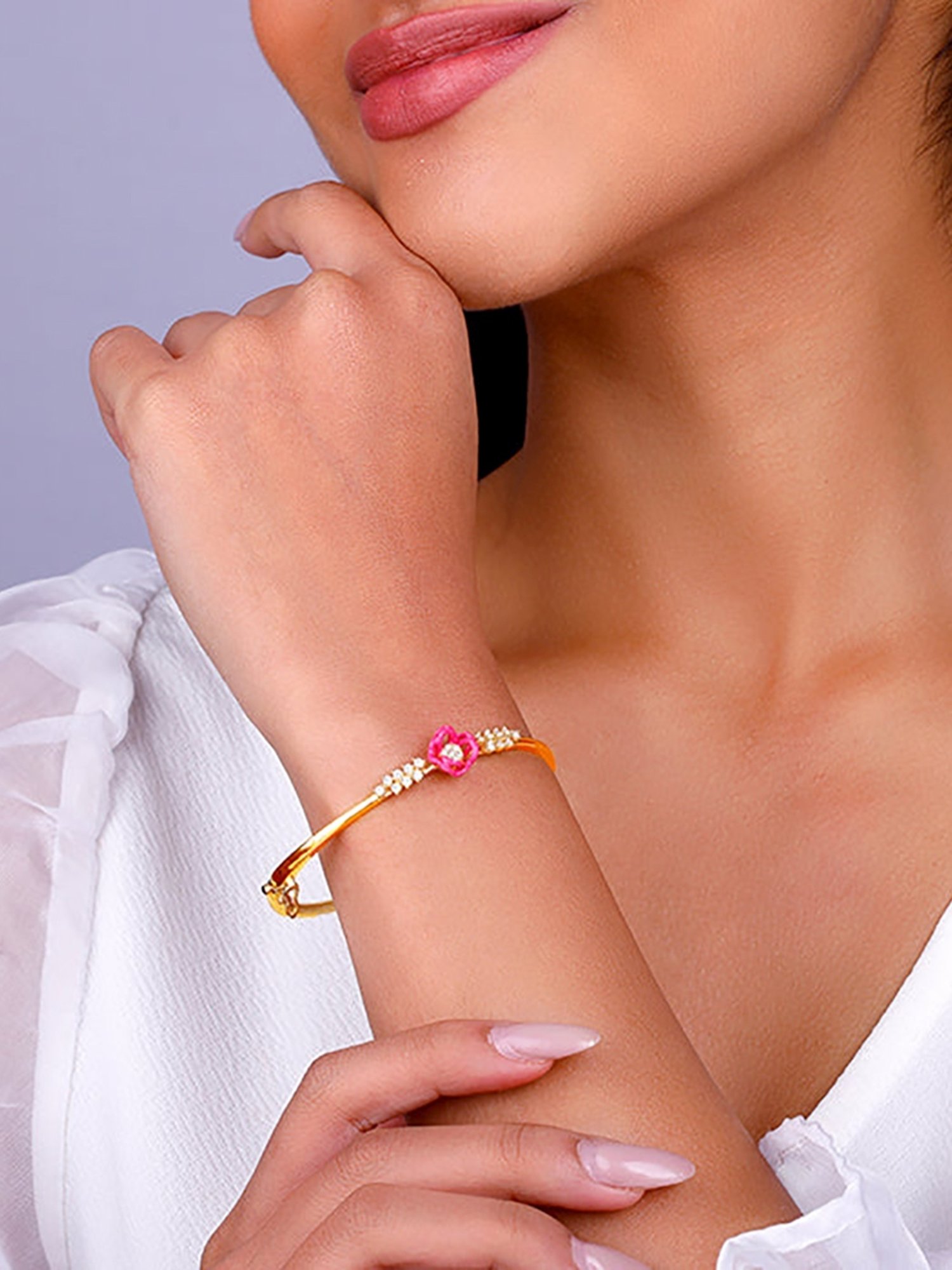 GIVA 92.5 Sterling Silver Bhumi Golden Pink Brahma Kamal Bracelet