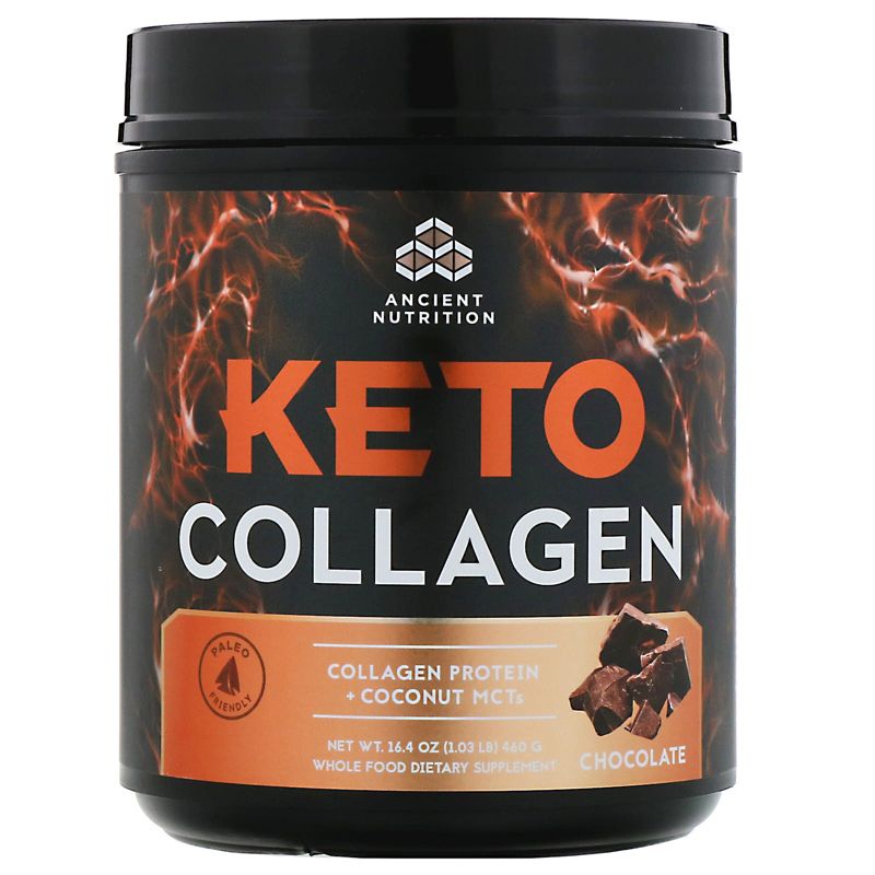 Dr. Axe / Ancient Nutrition Keto Collagen, Collagen Protein + Coconut MCTs, Chocolate, 1.03 lb (460 g), Dietary Supplements