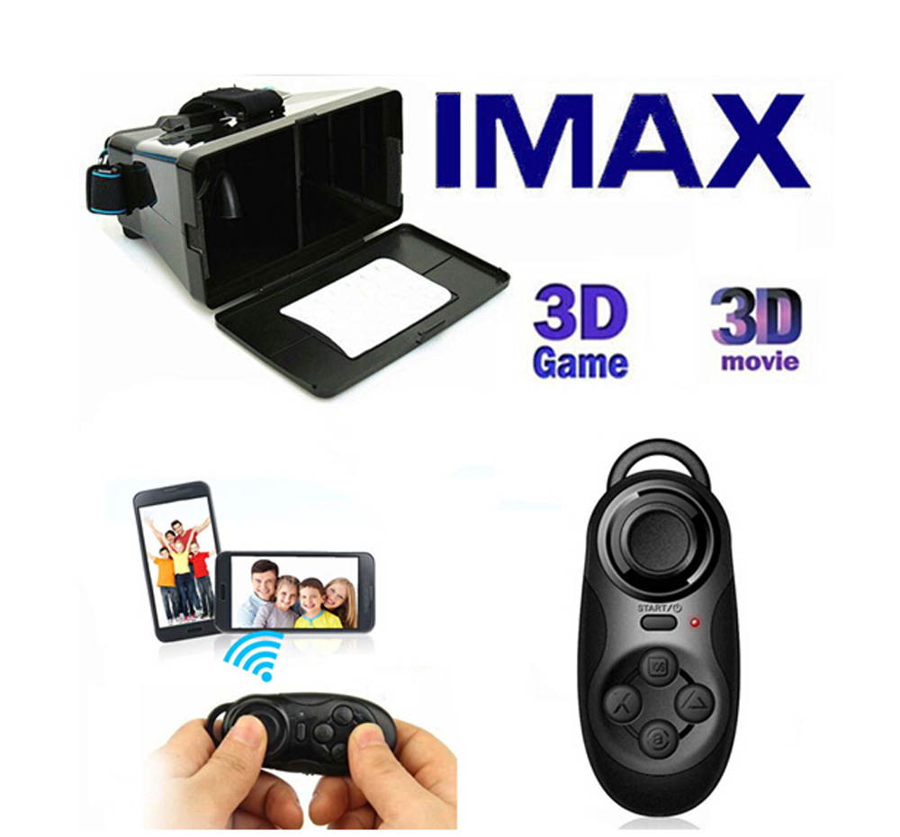 Head Mount Virtural Reality 3D VR Glasses 3D Movies Google Cardboard + Bluetooth Controller Gamepad Selfie Shutter for 4~6" Smartphones