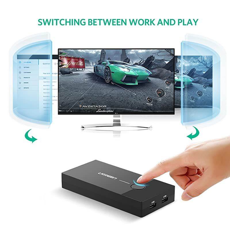 USB KVM Switch Box 2 Port VGA Video Sharing Adapter 2 in 1 Out Manual Switcher with USB Cables for Computer PC Laptop Desktop Monitor Printer Keyboard Mouse Control
