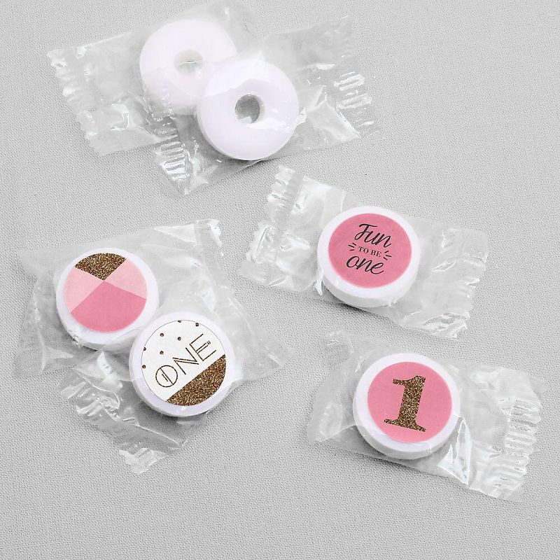 Big Dot of Happiness 1st Birthday Girl Fun to be One - First Birthday Party Round Candy Sticker Favors - Labels Fit Hershey's Kisses (1 sheet of 108)