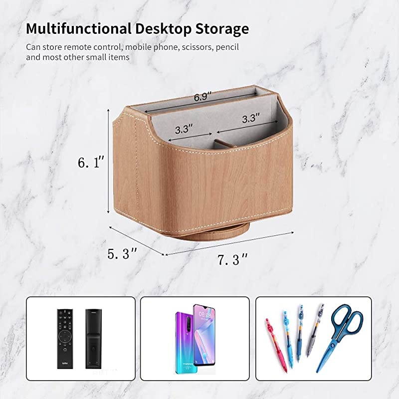 Control Holder 360 Degrees Rotatable Desk Stationery Supply Organizer PU Leather Desktop Storage Box for Controllers Media Bedside Spinning TV Caddy E-reader iPad Mobile Pencil Cosmetic(Black)