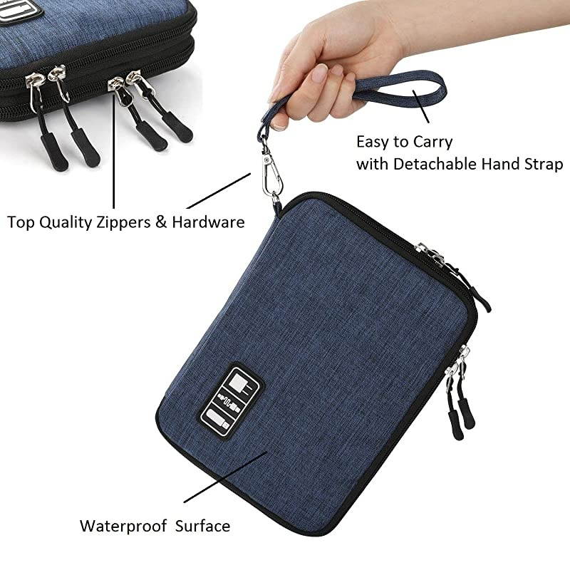 Electronic Organizer, Double Layer Travel Gadget Bag for USB Cable, SD Card, Hard Drive, Power Bank, iPad Mini, etc. with Free Bonus(1 SIM Card Adapter & 1 Velcro Roll) by