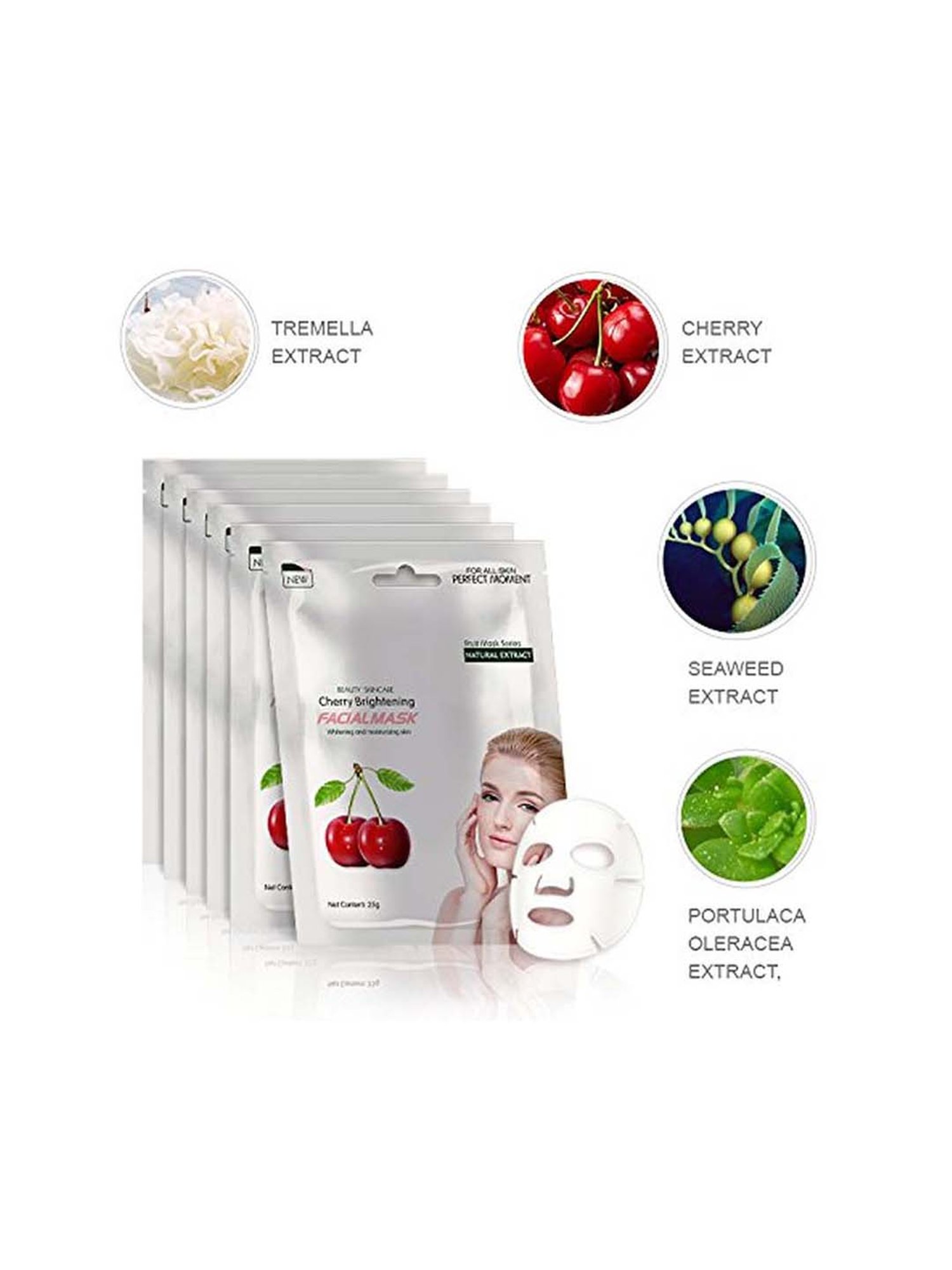 MONDSUB Cherry Brightening Sheet Masks (Pack of 6) - 25 gm Each